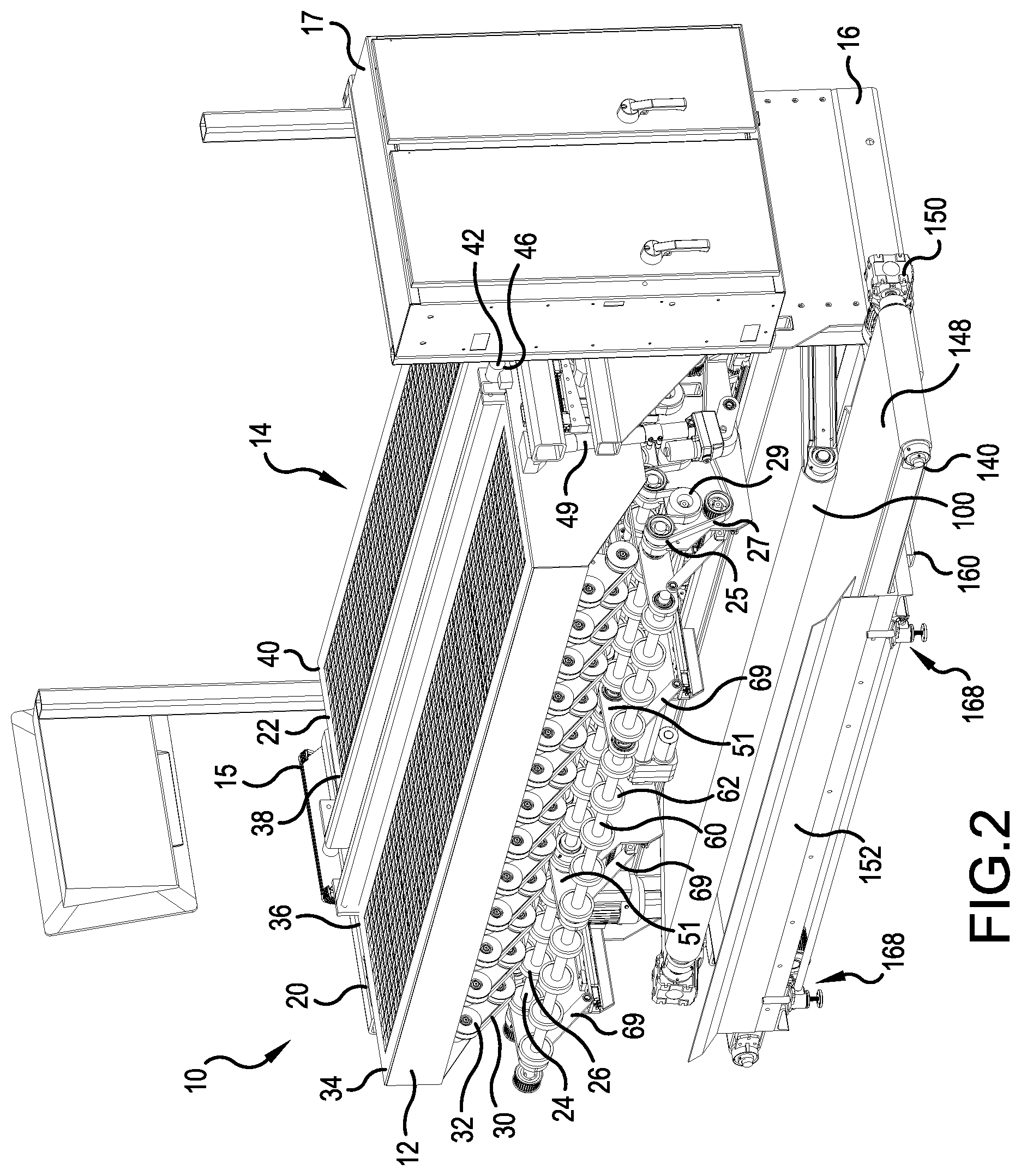 Patent US12098042 Figure 2 – Front end conveyor having scrap removal brush