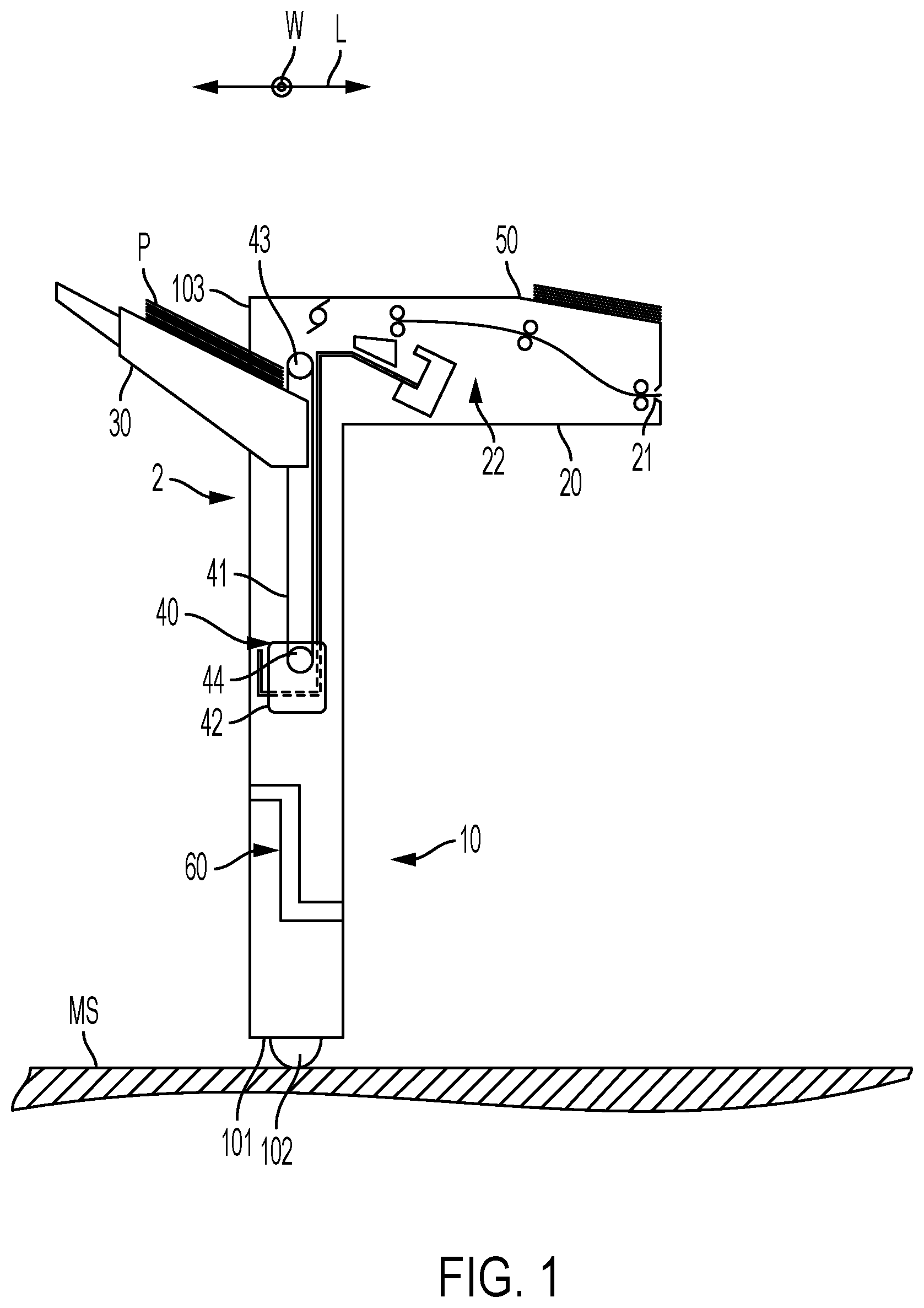 Patent US12098044 Figure 1 – Finisher including height adjustment unit