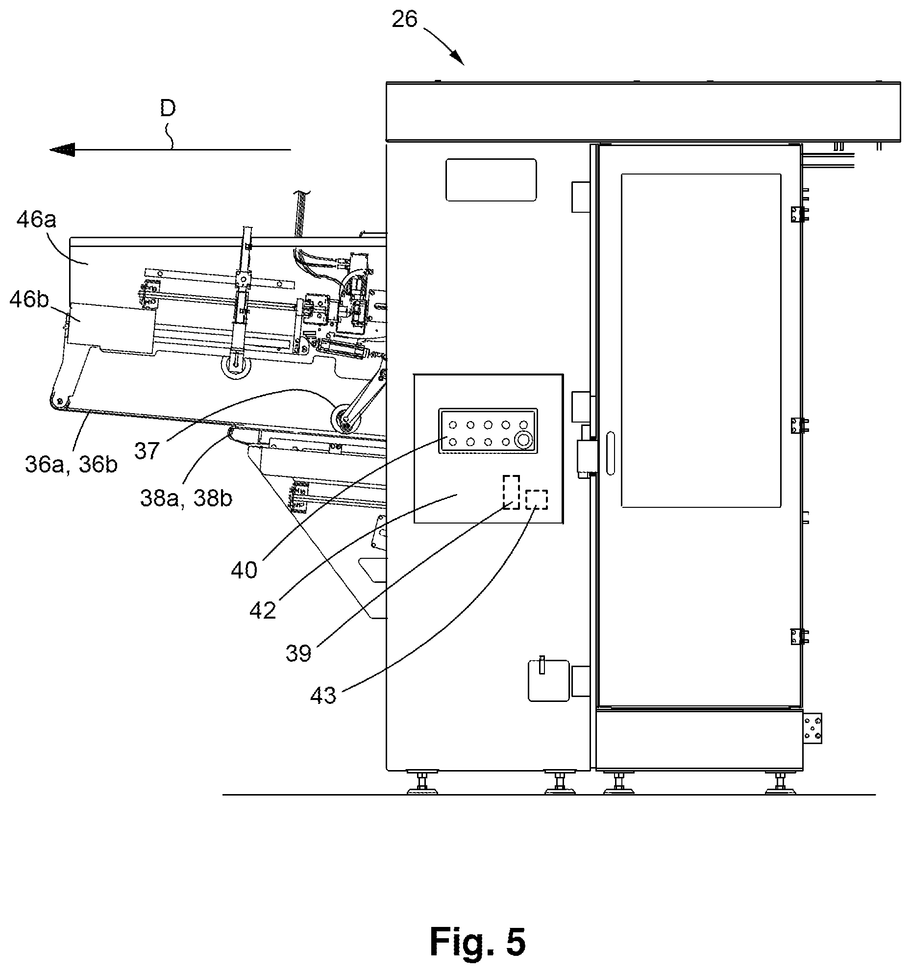 Patent US12098045 Figure 6 – Stacker module for a converting machine