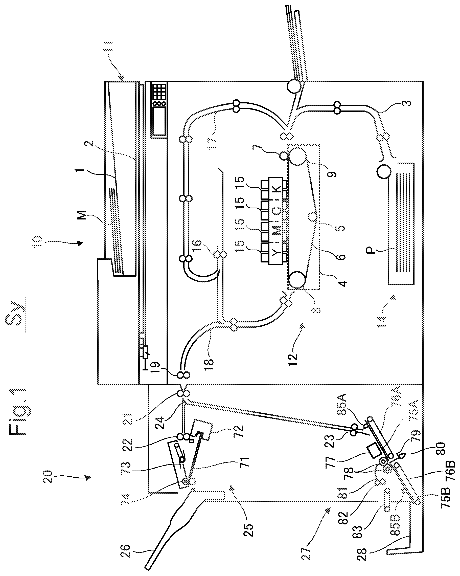 Patent US12098053 Figure 1 – Postprocessing device that controls rotation of pair of folding rollers according to status of sheet