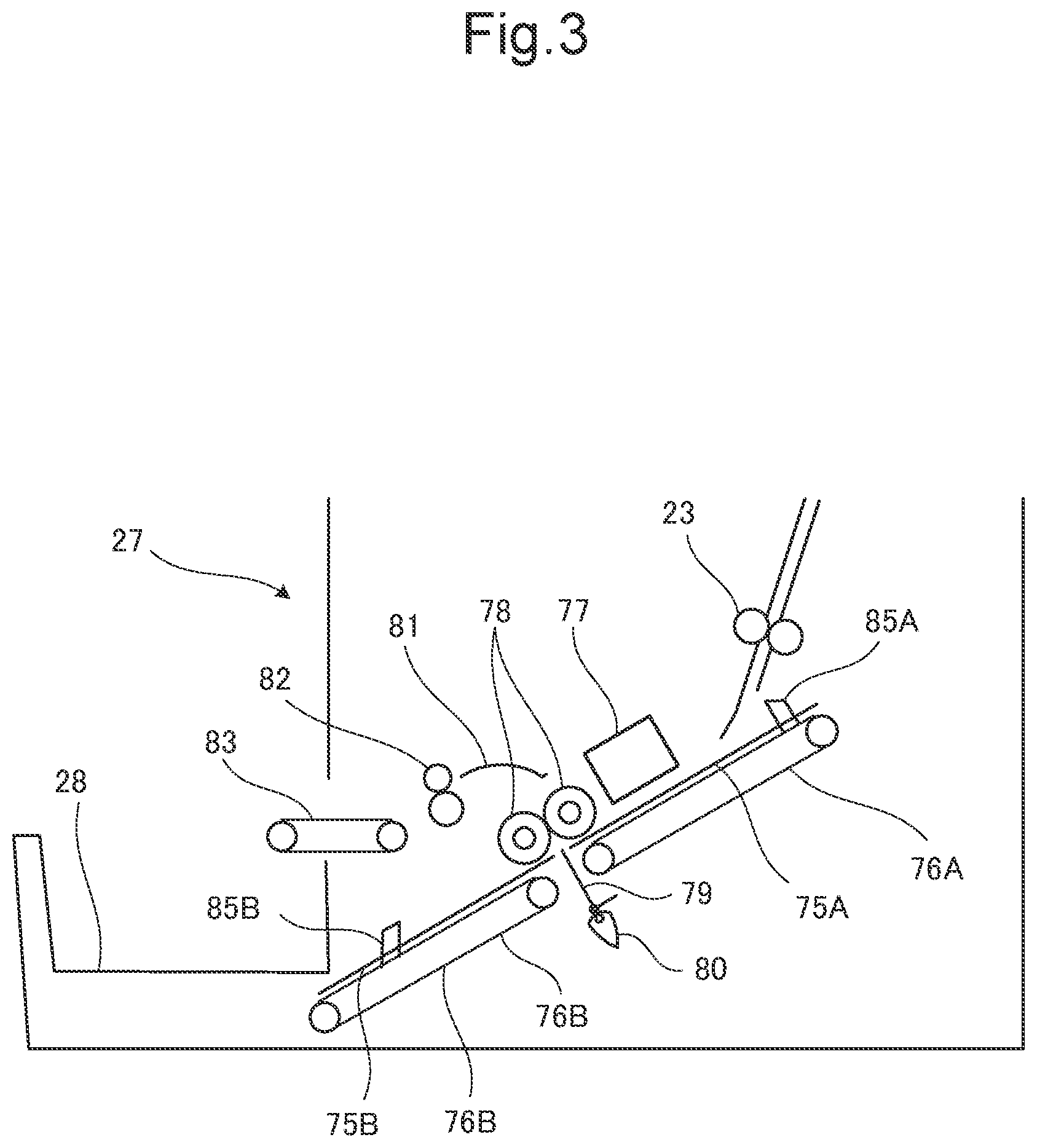 Patent US12098053 Figure 3 – Postprocessing device that controls rotation of pair of folding rollers according to status of sheet