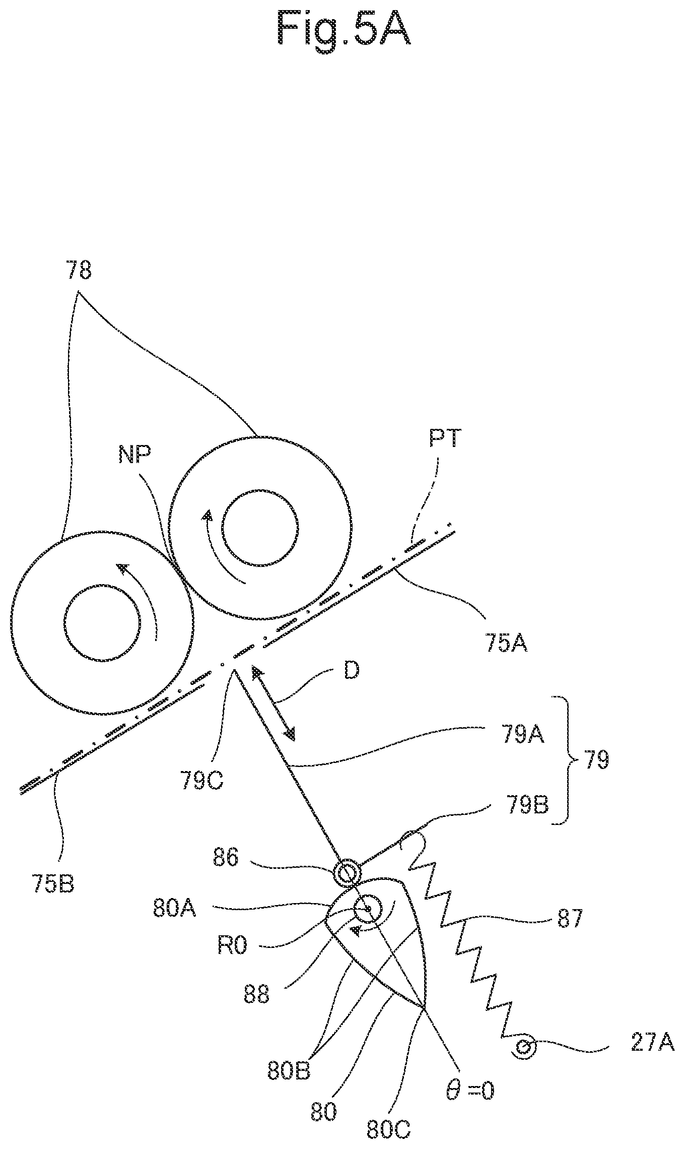Patent US12098053 Figure 5 – Postprocessing device that controls rotation of pair of folding rollers according to status of sheet