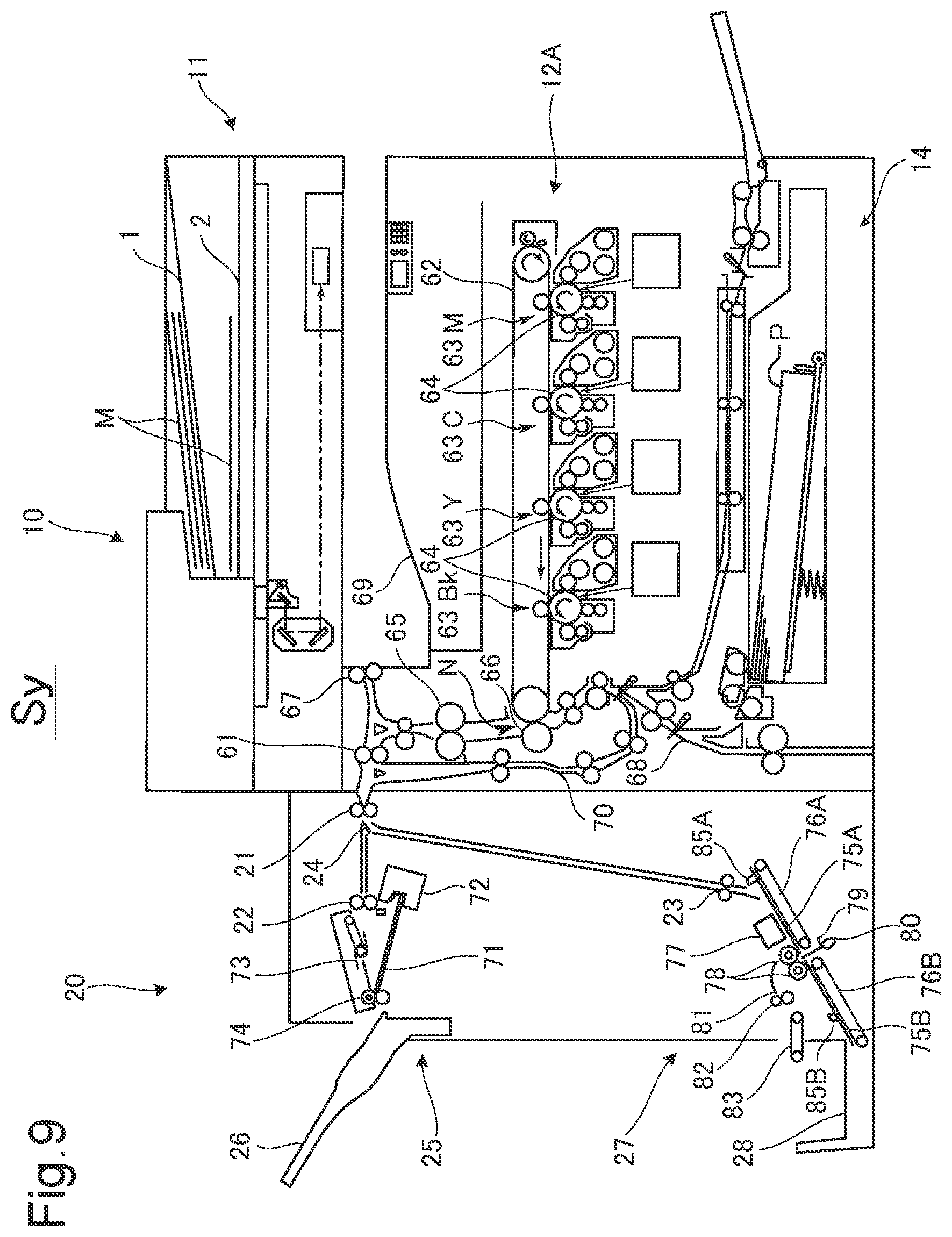 Patent US12098053 Figure 12 – Postprocessing device that controls rotation of pair of folding rollers according to status of sheet