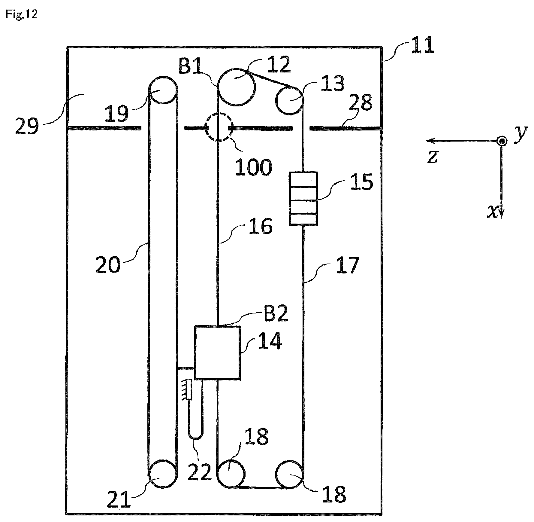 Patent US12098059 Figure 12 – Sway amount estimation system and elevator apparatus