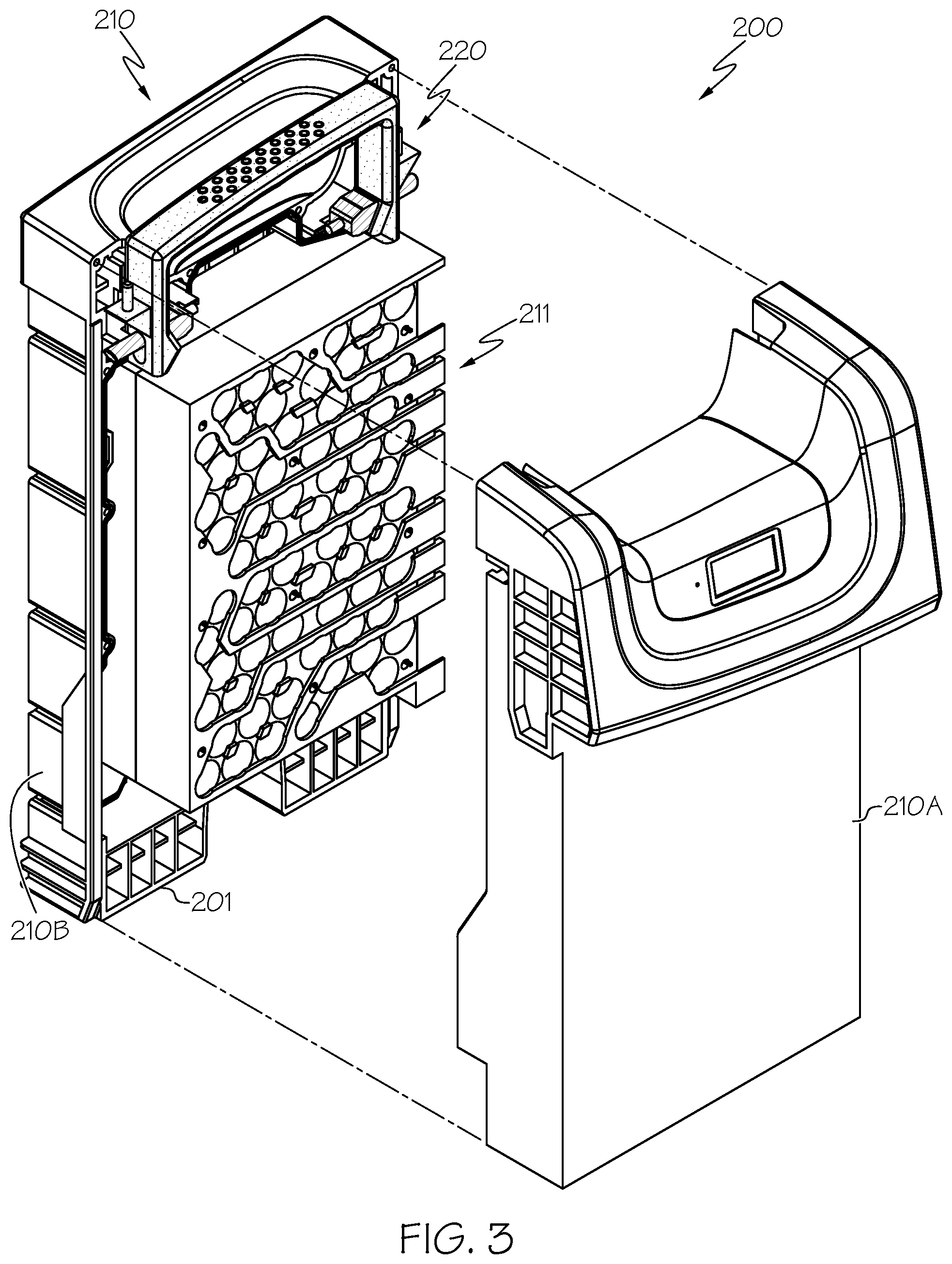 Patent US12098064 Figure 3 – Battery guide blocks for a battery receiving space of a materials handling vehicle, and materials handling vehicles incorporating the same