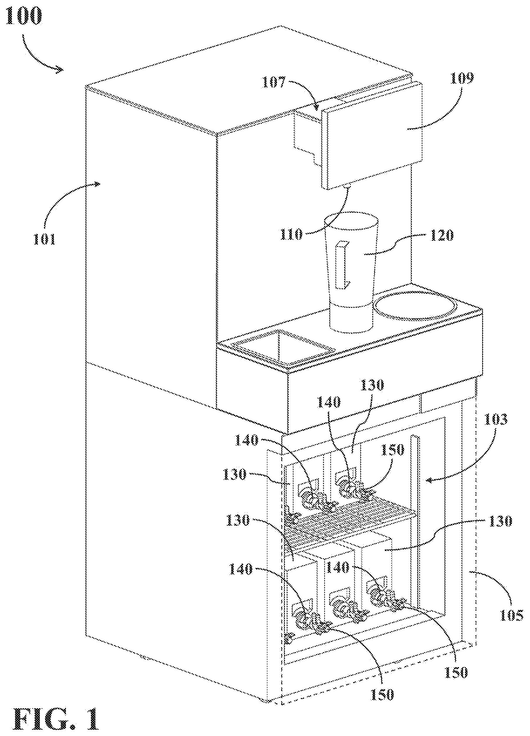 Patent US12098066 Figure 1 – Dual-mode fluid connector having bended plate and rotatable element
