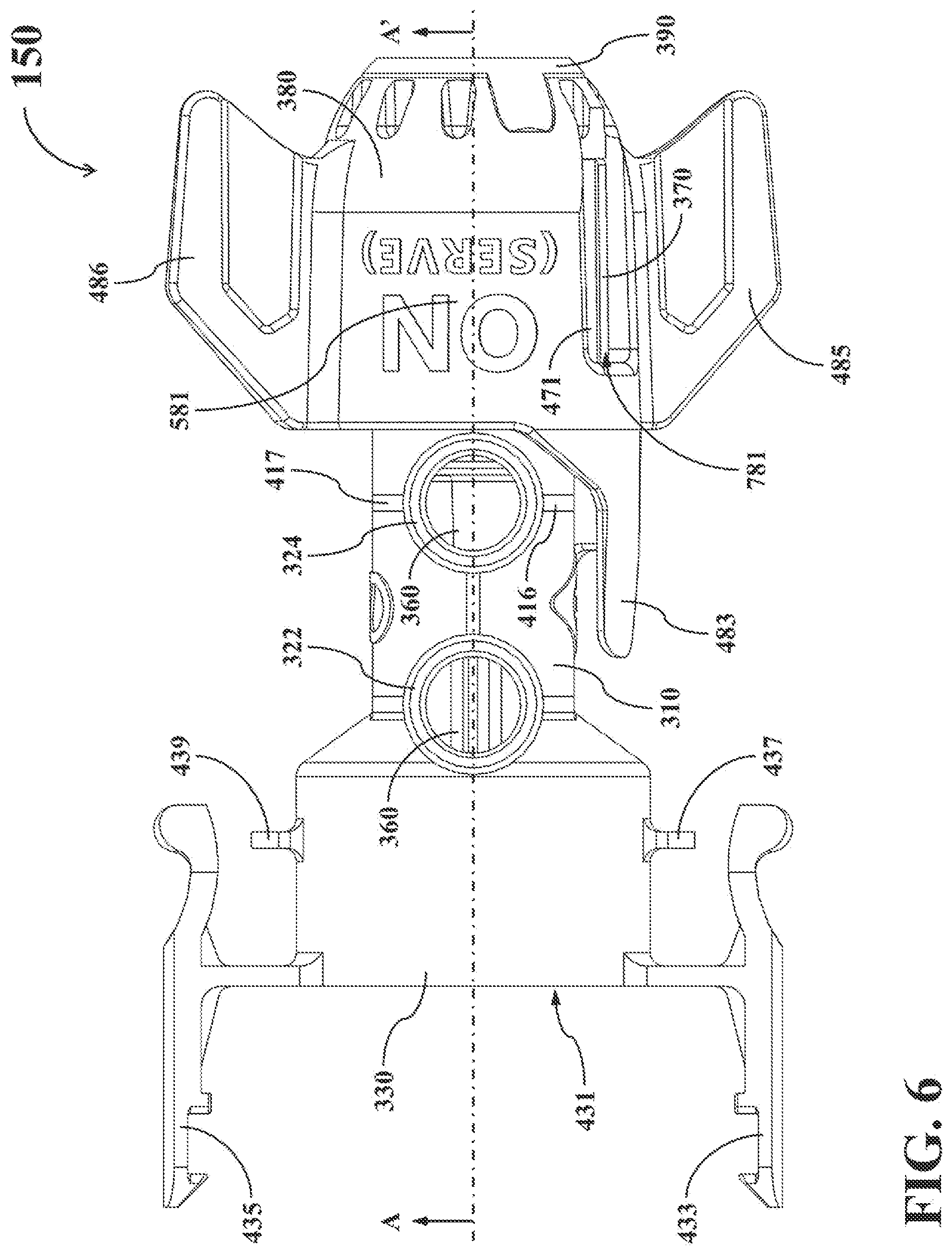 Patent US12098066 Figure 6 – Dual-mode fluid connector having bended plate and rotatable element