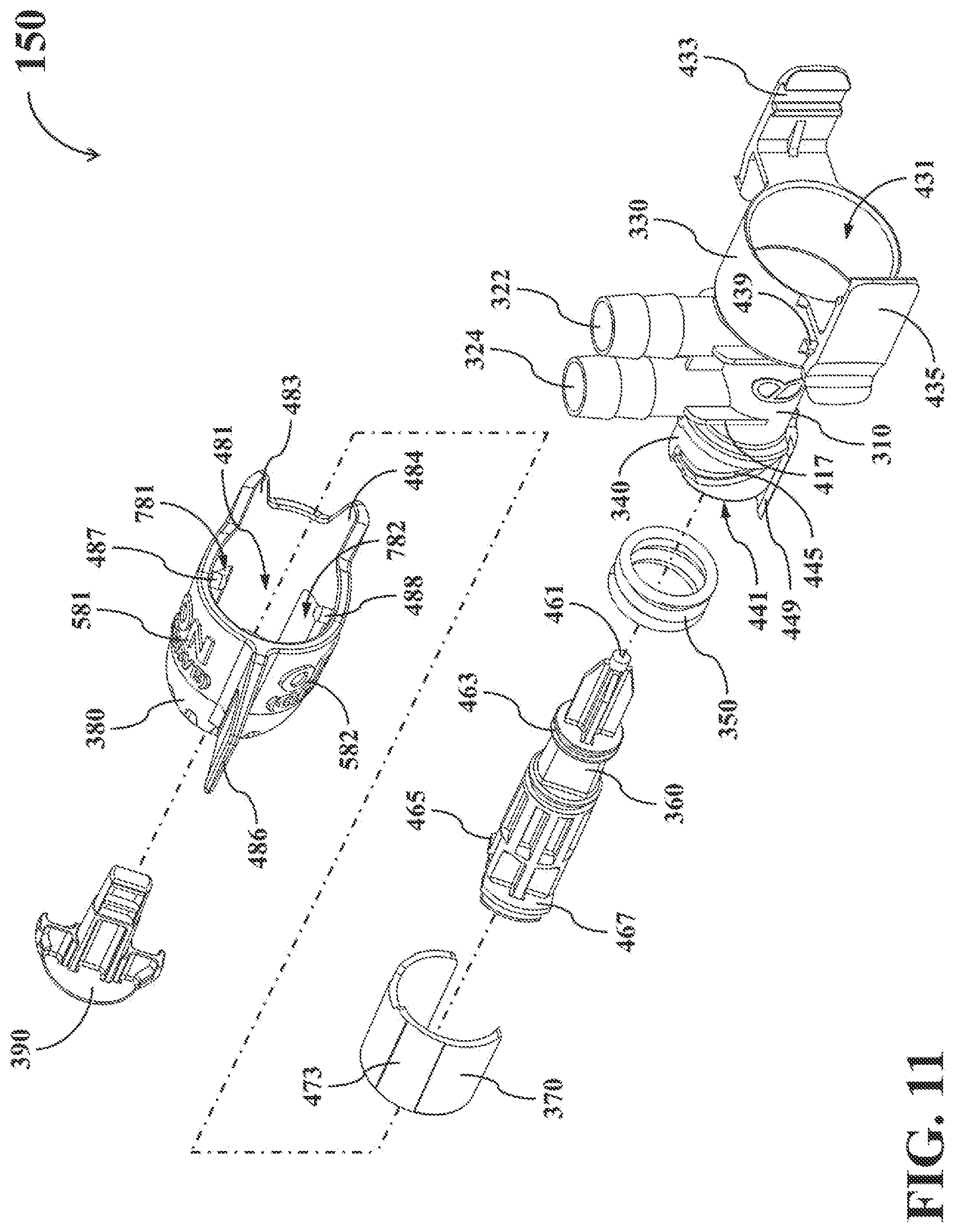 Patent US12098066 Figure 11 – Dual-mode fluid connector having bended plate and rotatable element