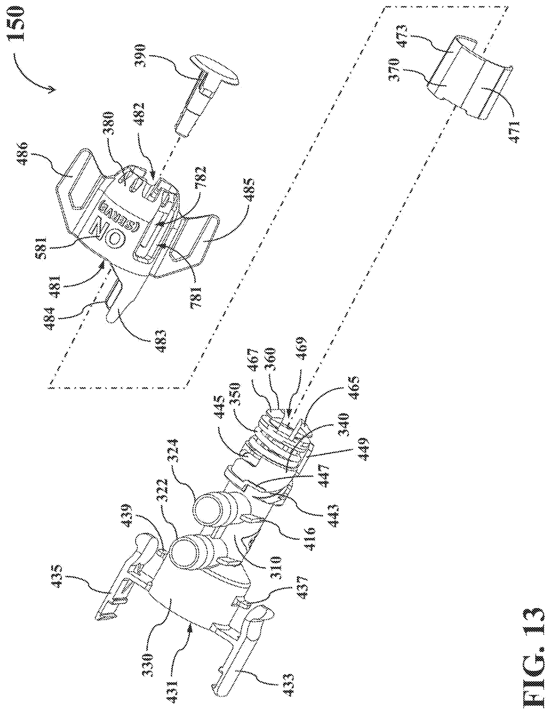 Patent US12098066 Figure 13 – Dual-mode fluid connector having bended plate and rotatable element