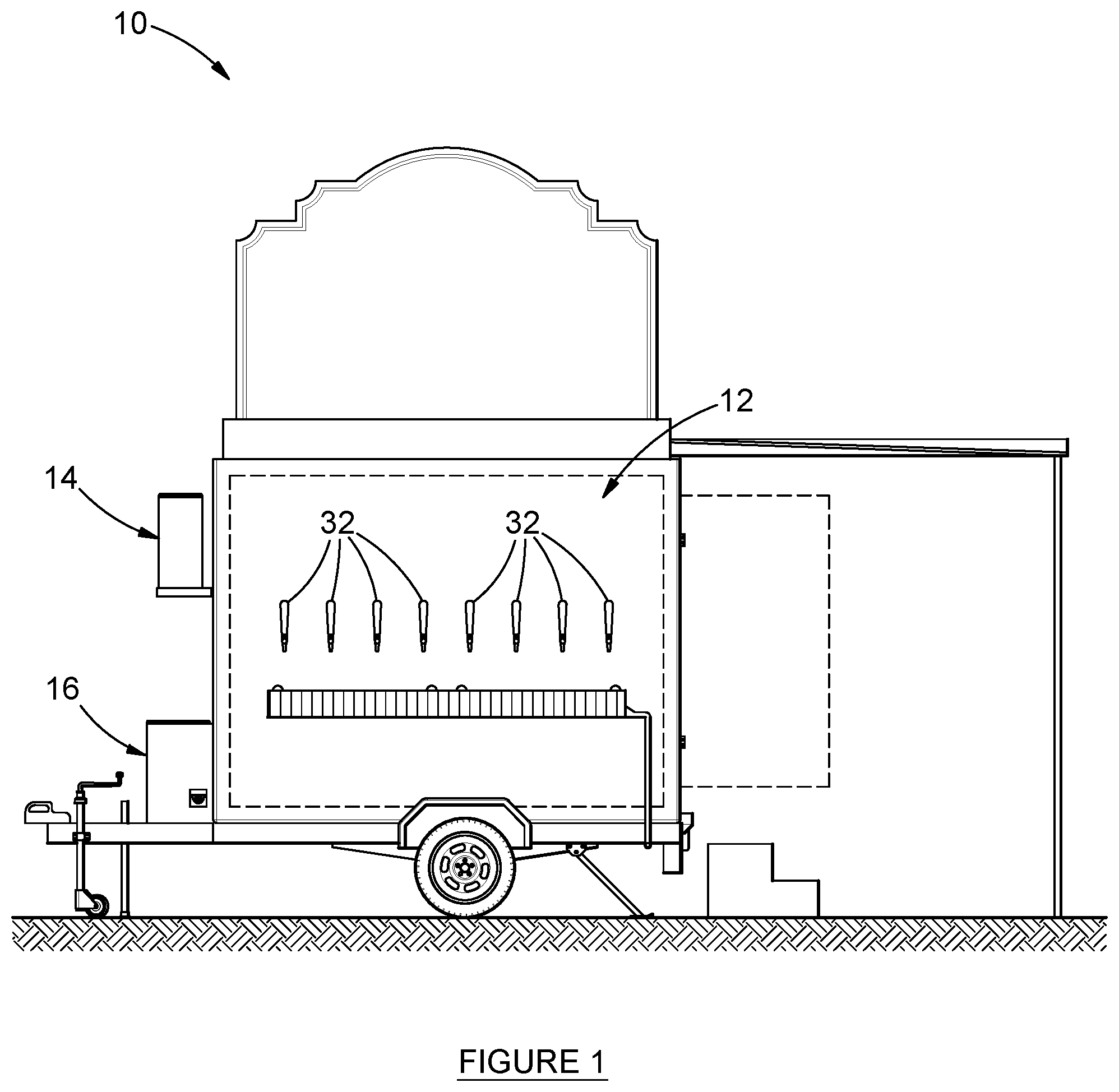 Patent US12098067 Figure 1 – Mobile refrigerated bar unit