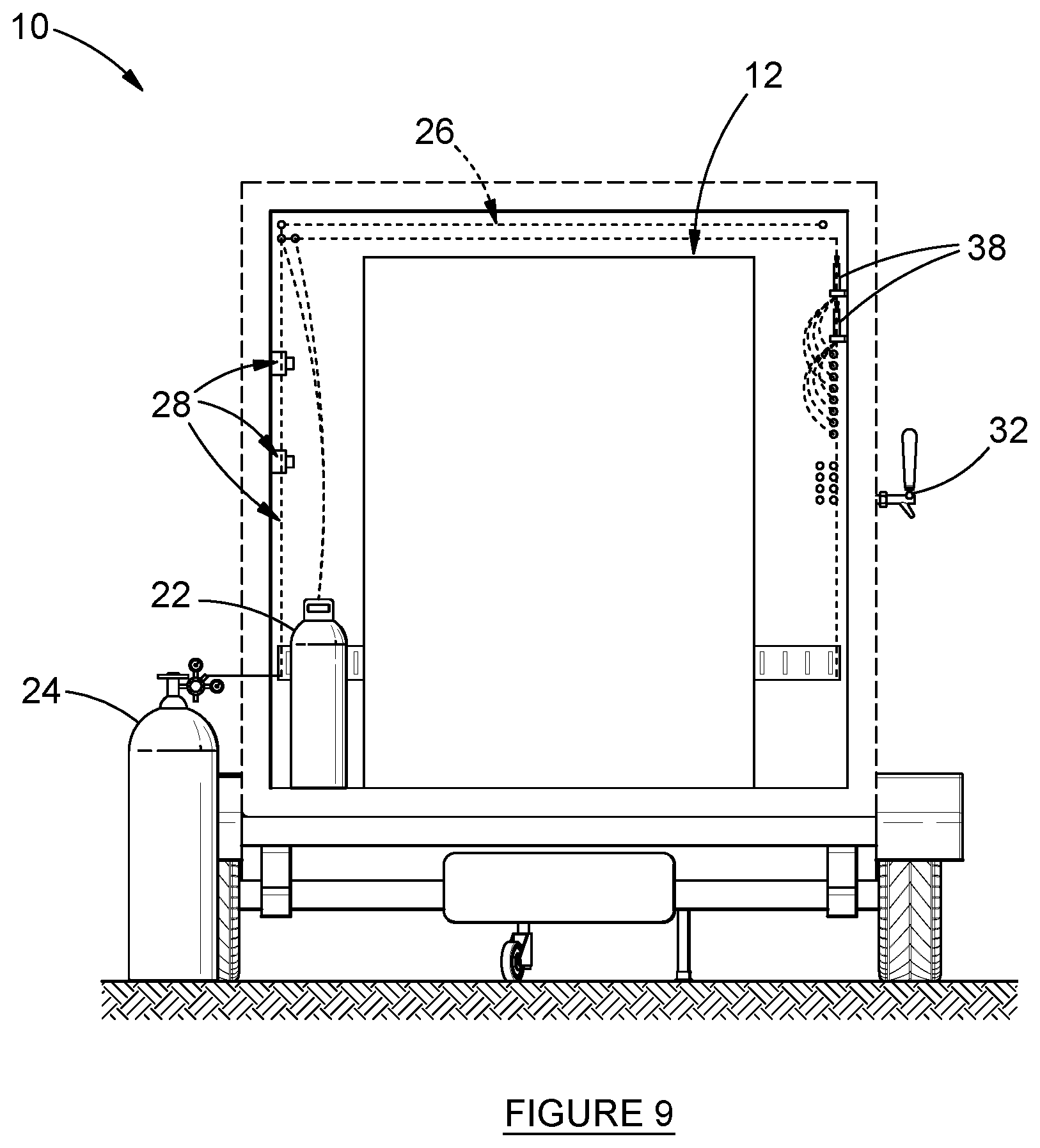 Patent US12098067 Figure 9 – Mobile refrigerated bar unit