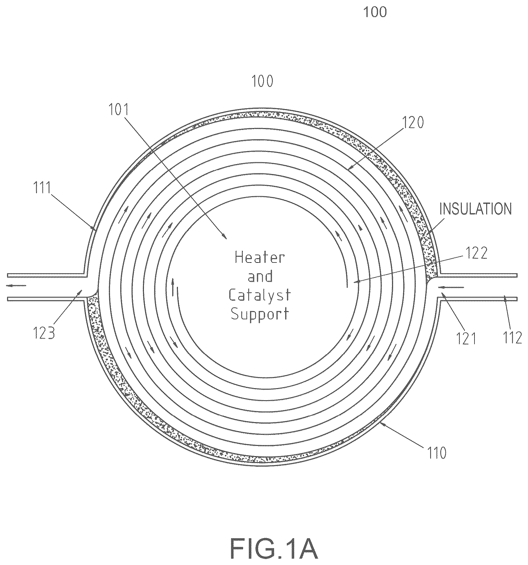Patent US12098079 Figure 1 – Chemical reactor with integrated heat exchanger, heater, and high conductance catalyst holder