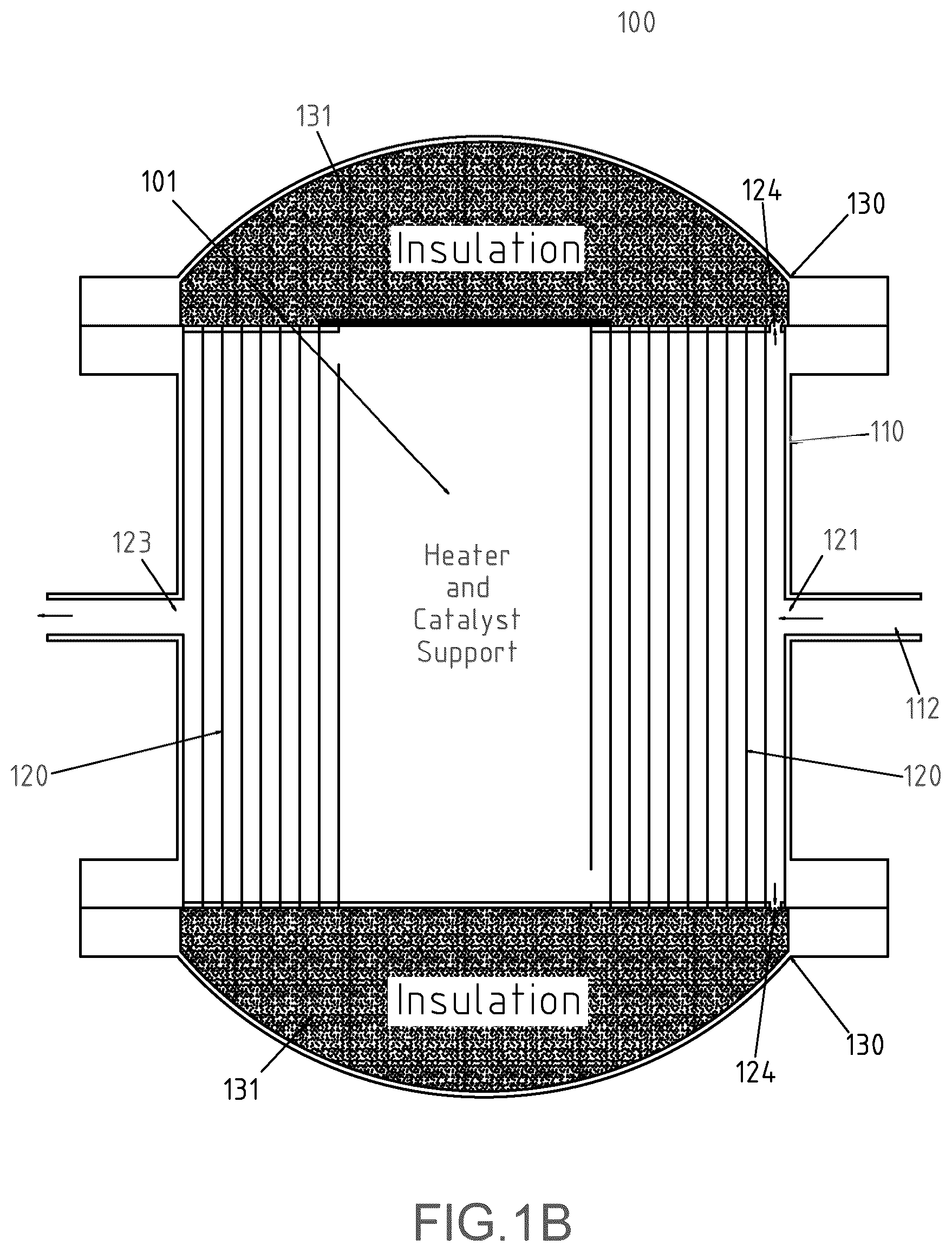 Patent US12098079 Figure 2 – Chemical reactor with integrated heat exchanger, heater, and high conductance catalyst holder
