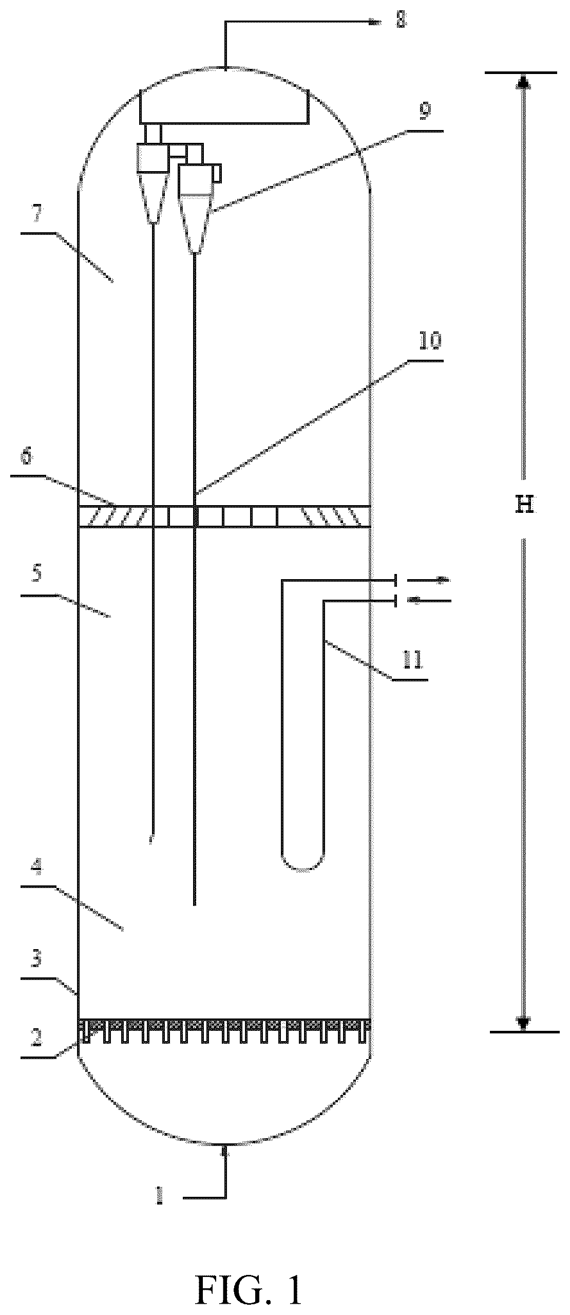 Patent US12098114 Figure 1 – Double-trapezoid structural member, fluidized apparatus and nitro compound hydrogenation reaction process