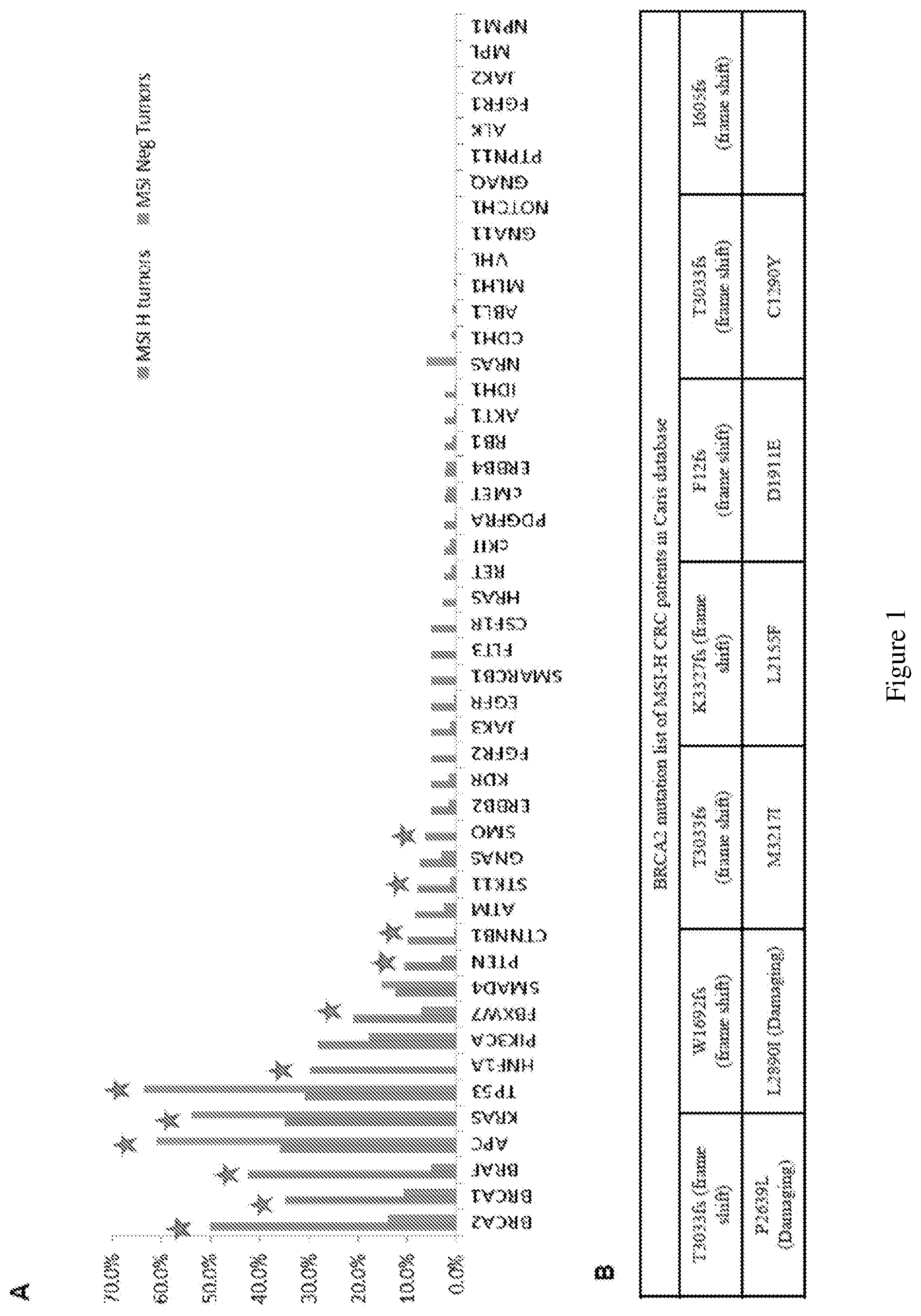 Patent US12098428 Figure 1 – Frequent EGFR and NTRK somatic mutations in colorectal cancer (CRC) with microsatellite instability (MSI)