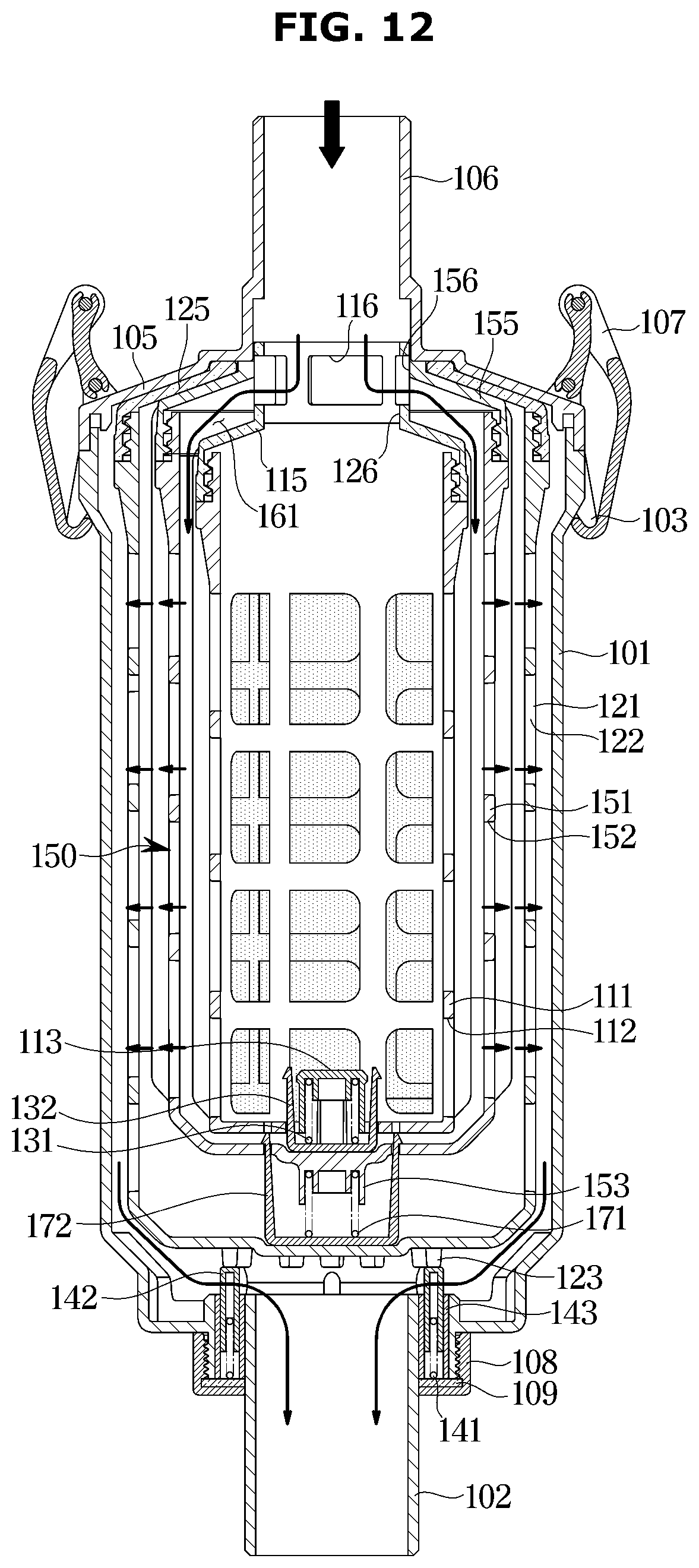 Patent US12098493 Figure 12 – Filter device and washing machine having same
