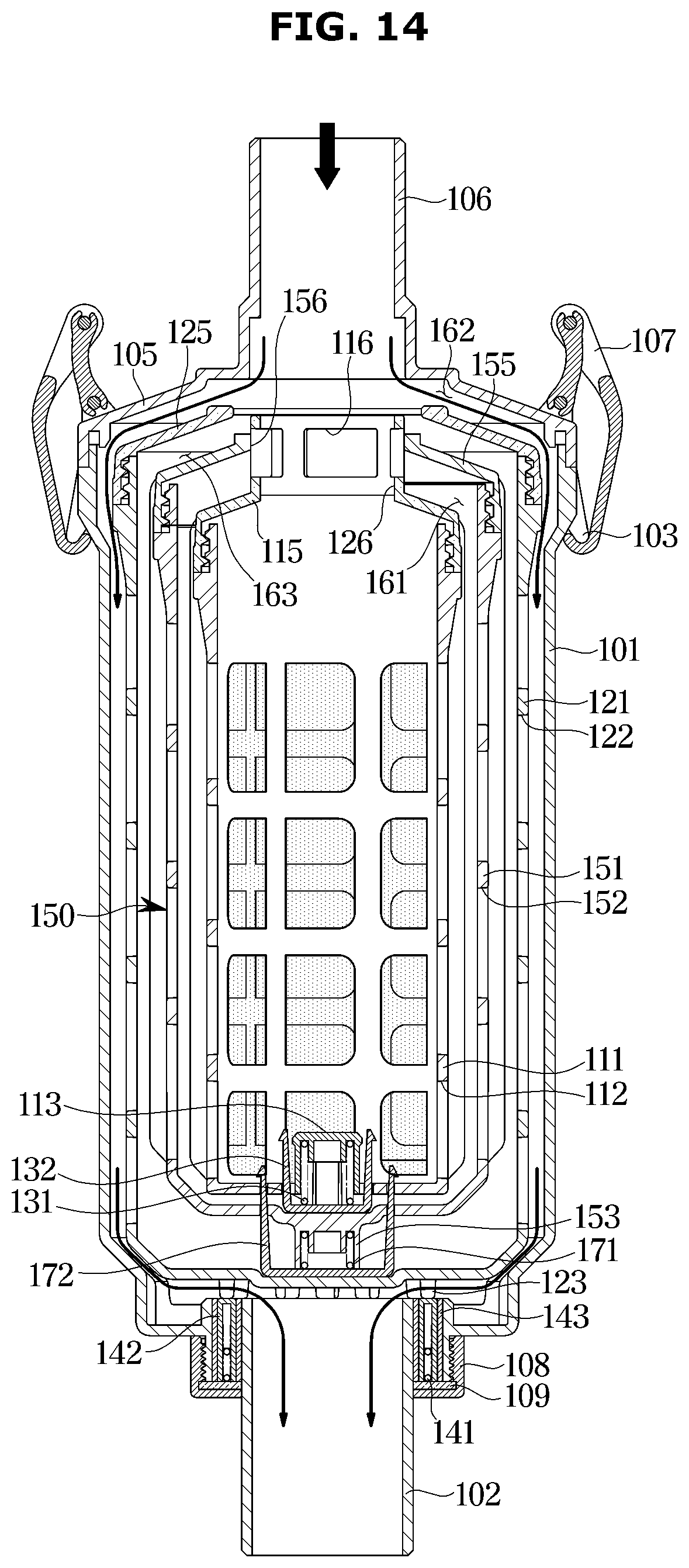 Patent US12098493 Figure 14 – Filter device and washing machine having same