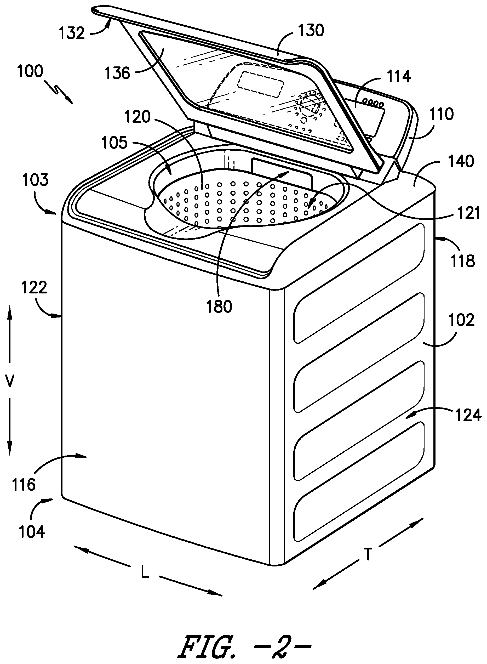 Patent US12098495 Figure 2 – Mechanism for articulating washing machine appliances