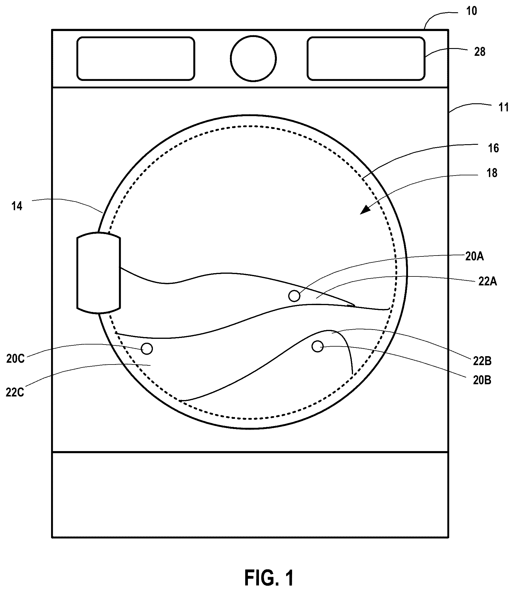 Patent US12098496 Figure 1 – Embedded temperature sensors for monitoring temperature of articles and status of drying or cleaning cycles