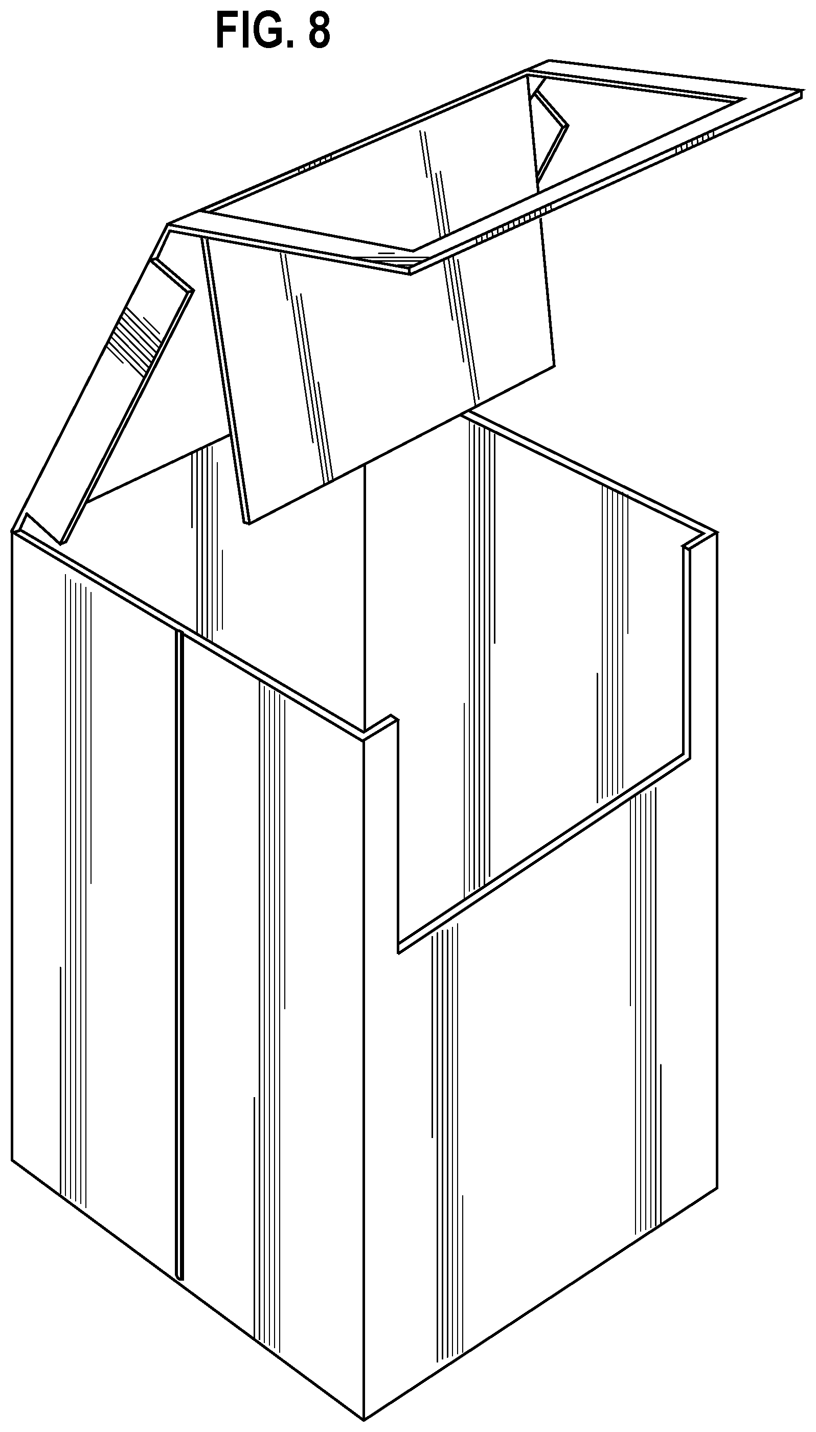 Patent US12098498 Figure 7 – Collapsible hamper with swinging lid