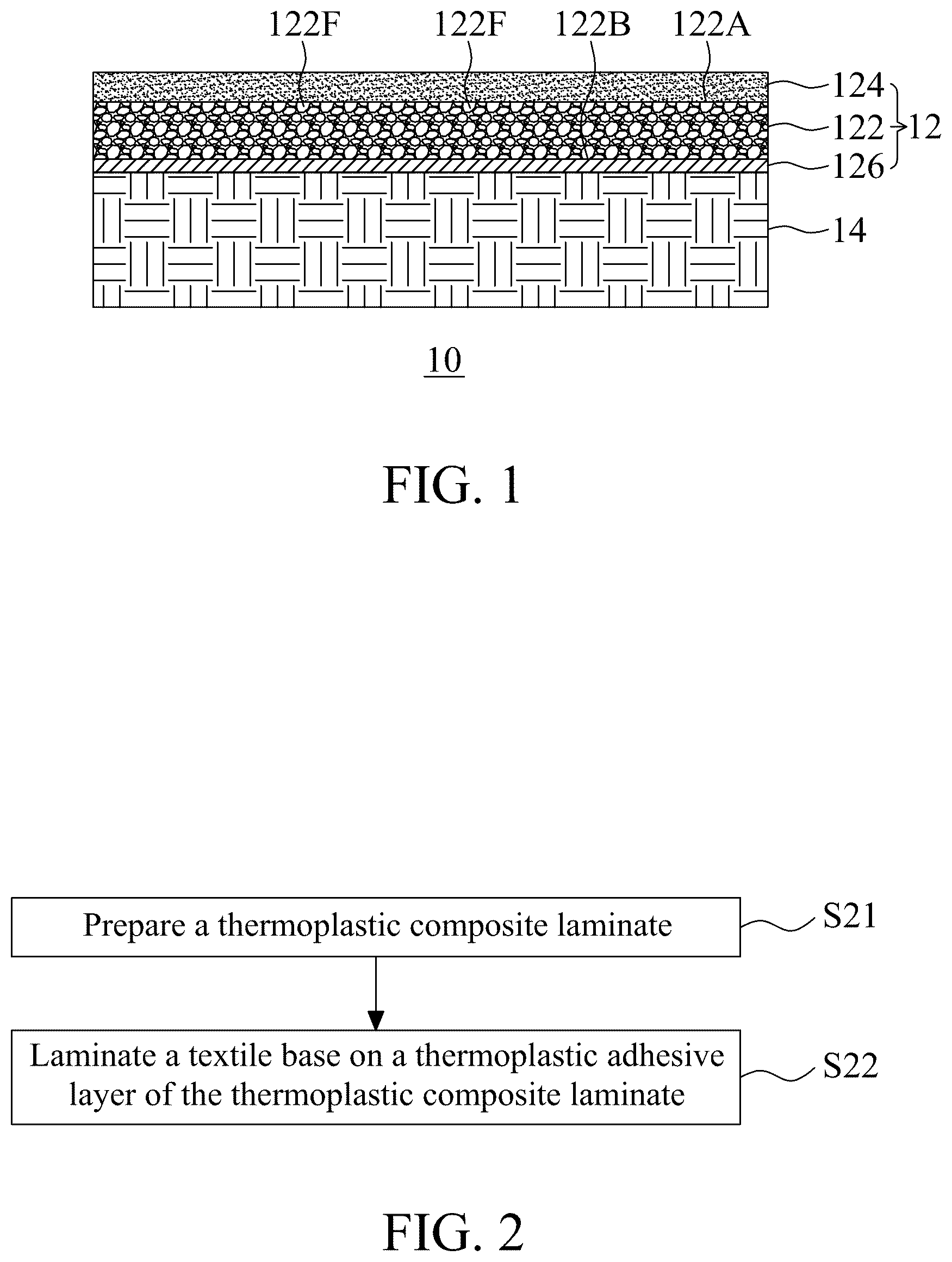 Patent US12098502 — Thermoplastic artificial leather, method for manufacturing the same and thermoplastic composite laminate — Figure 1