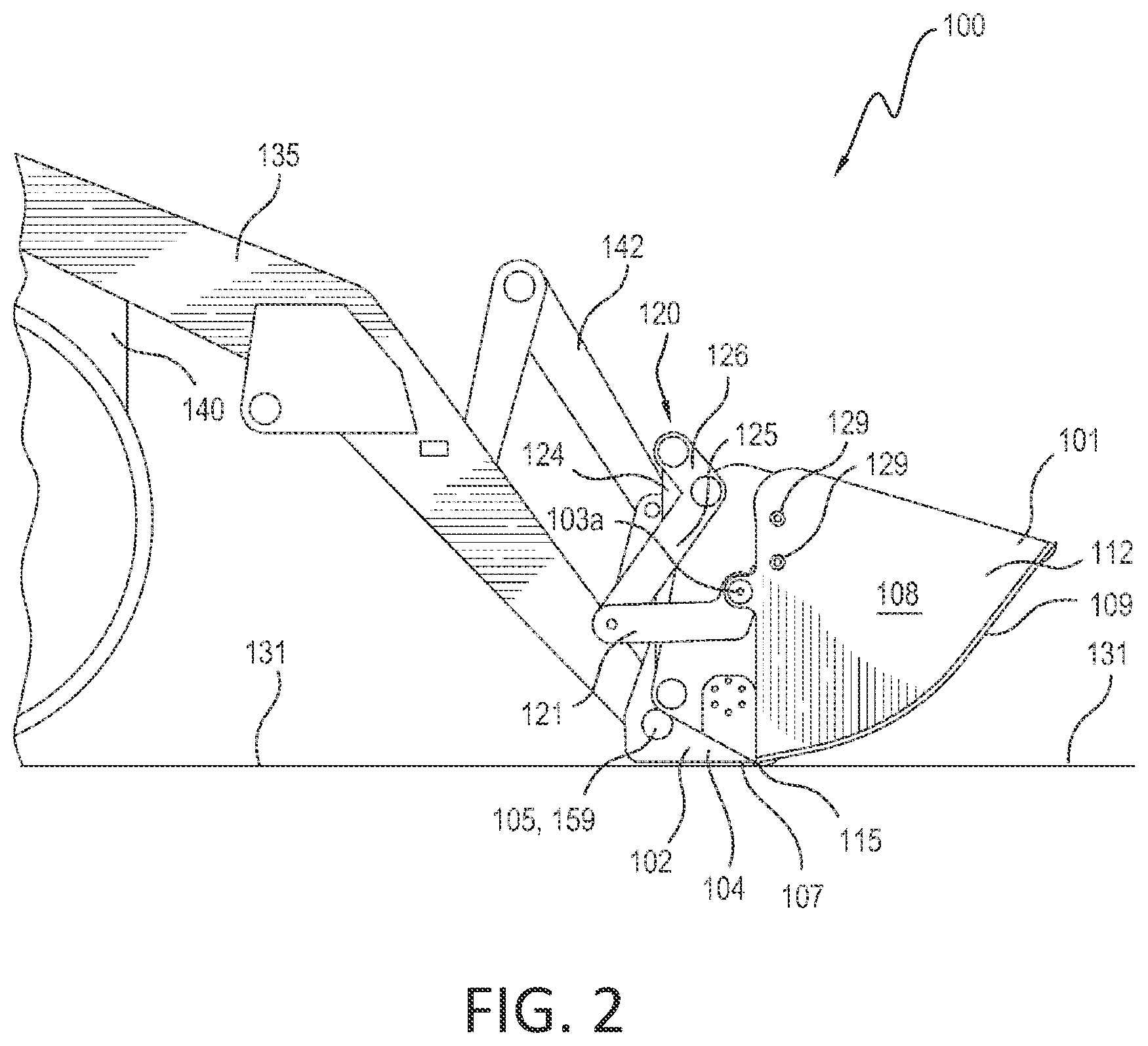 Patent US12098513 Figure 2 – Material handling bucket apparatus and method for handling application material with a loader