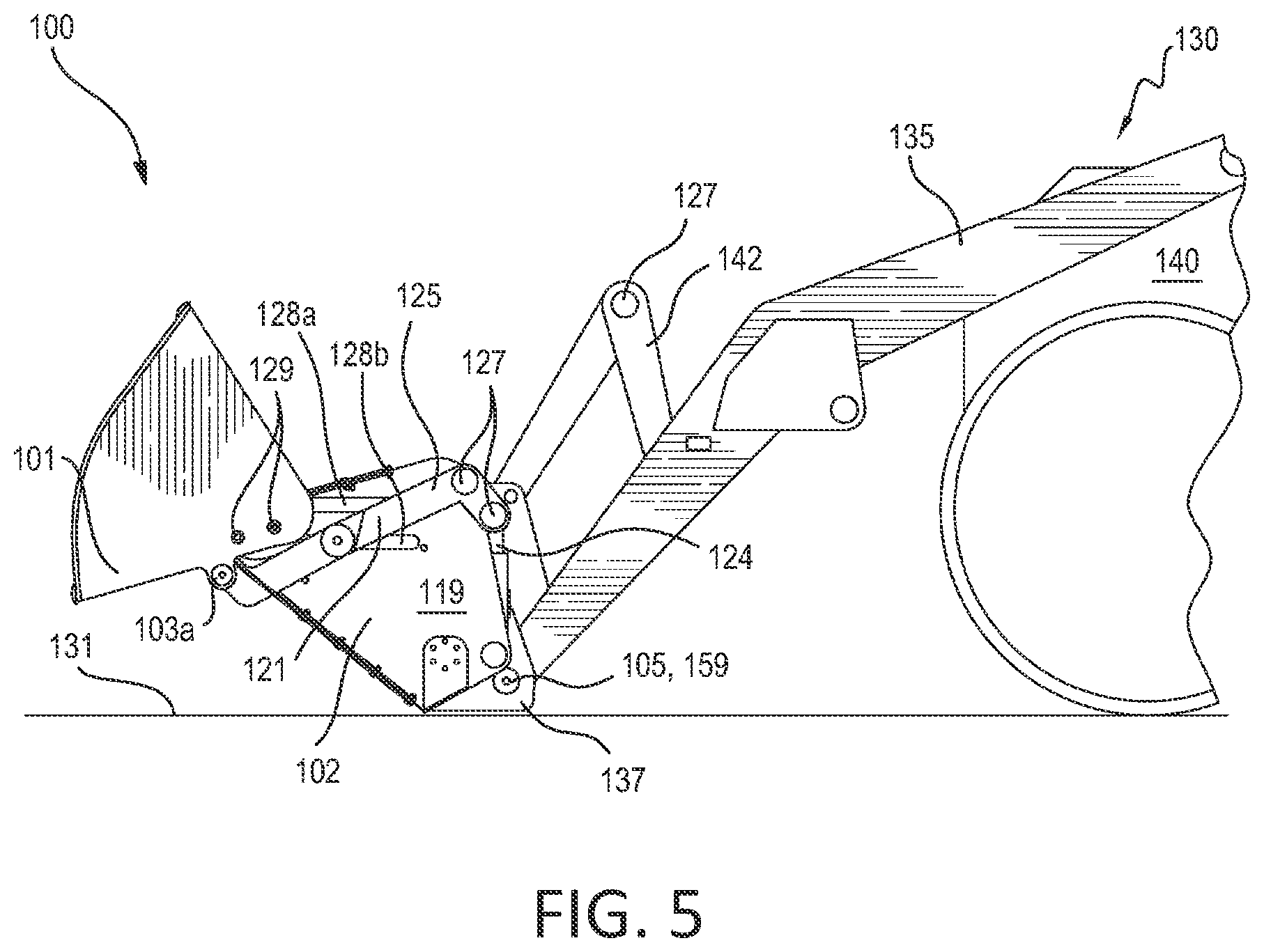 Patent US12098513 Figure 5 – Material handling bucket apparatus and method for handling application material with a loader