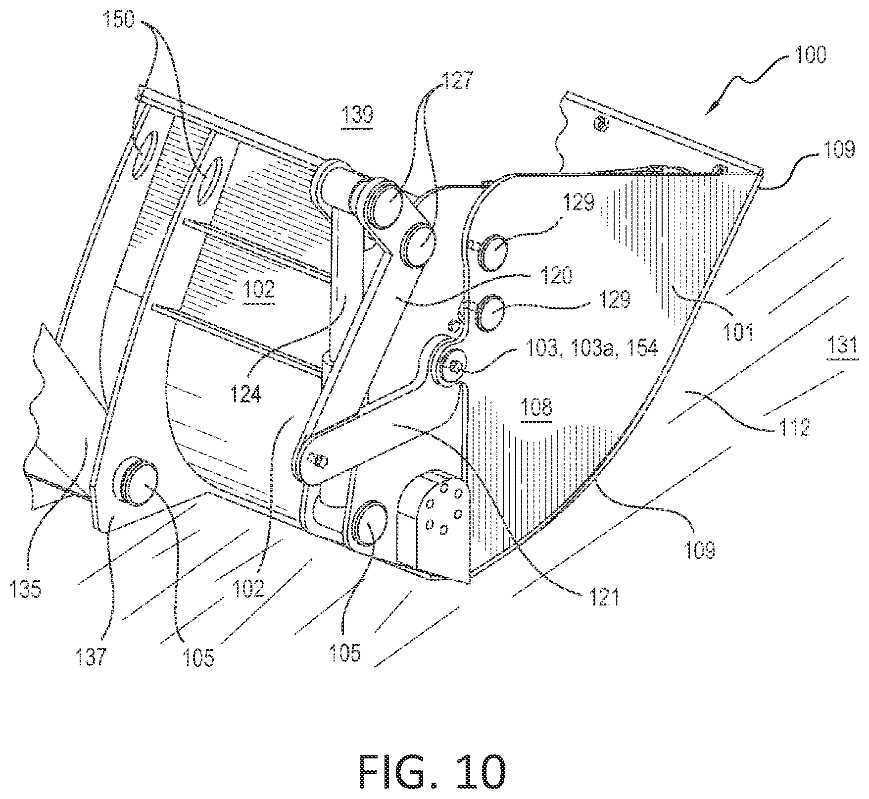 Patent US12098513 Figure 8 – Material handling bucket apparatus and method for handling application material with a loader