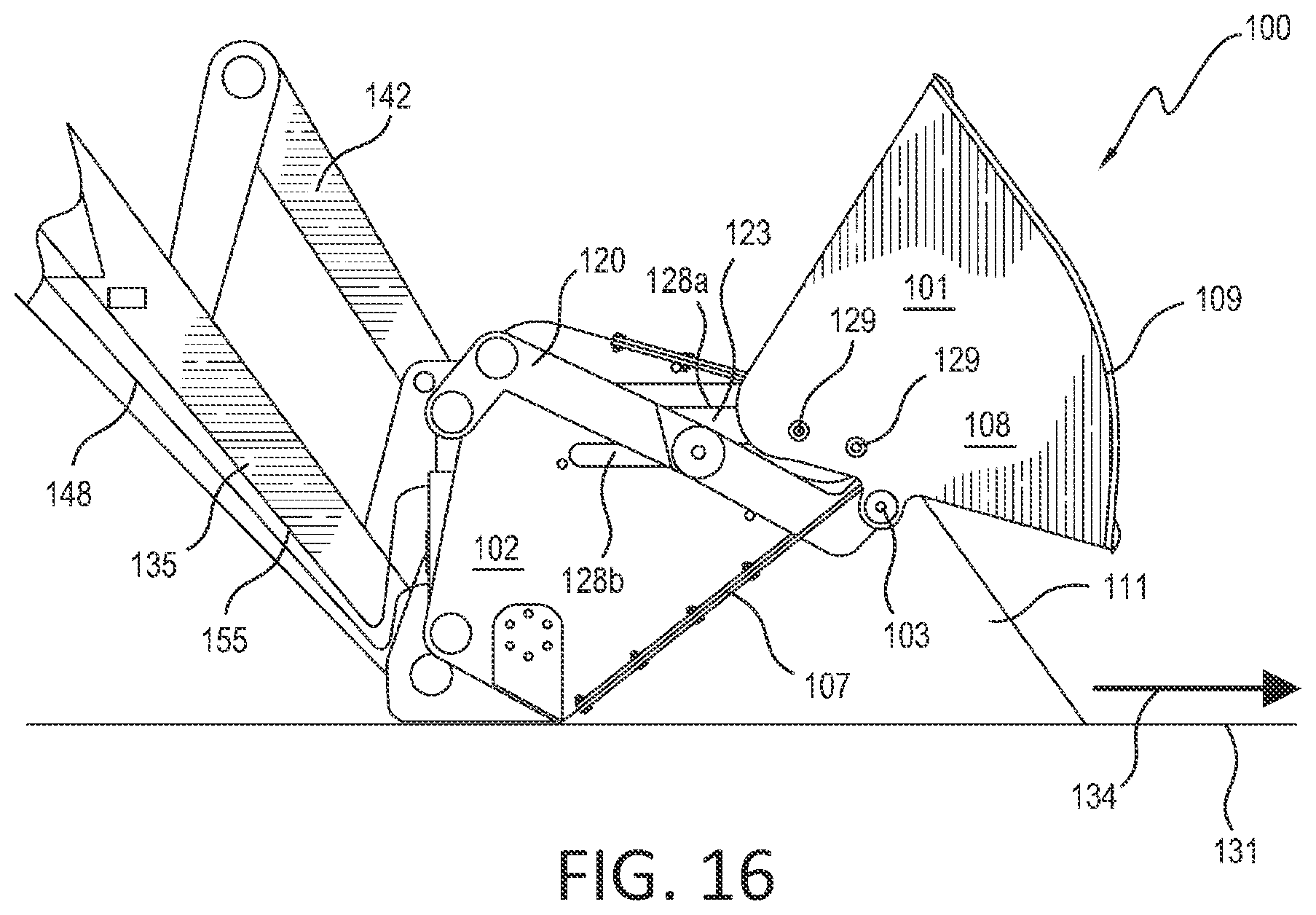Patent US12098513 Figure 14 – Material handling bucket apparatus and method for handling application material with a loader