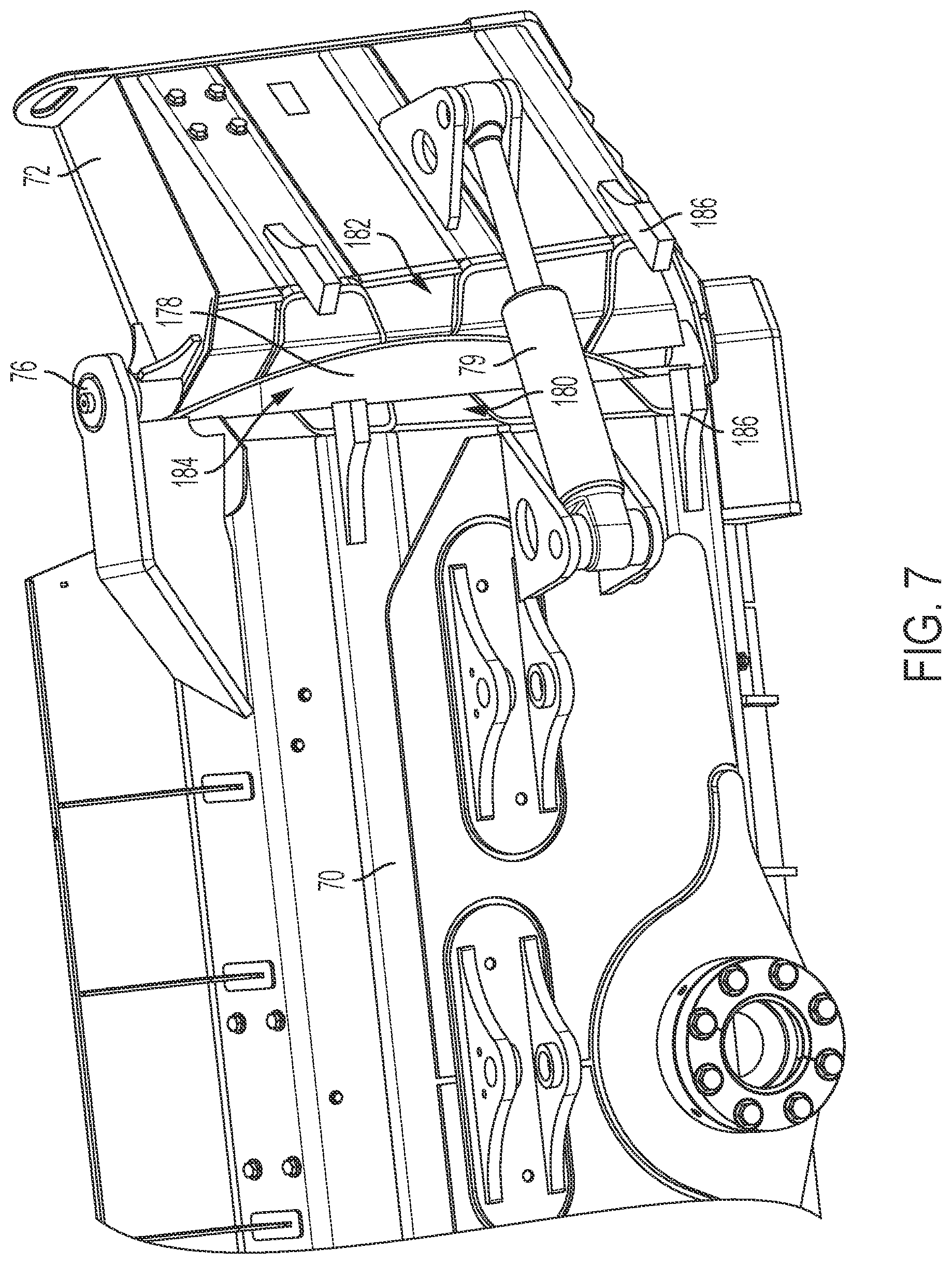Patent US12098517 Figure 7 – Work machine with automatic pitch control of implement