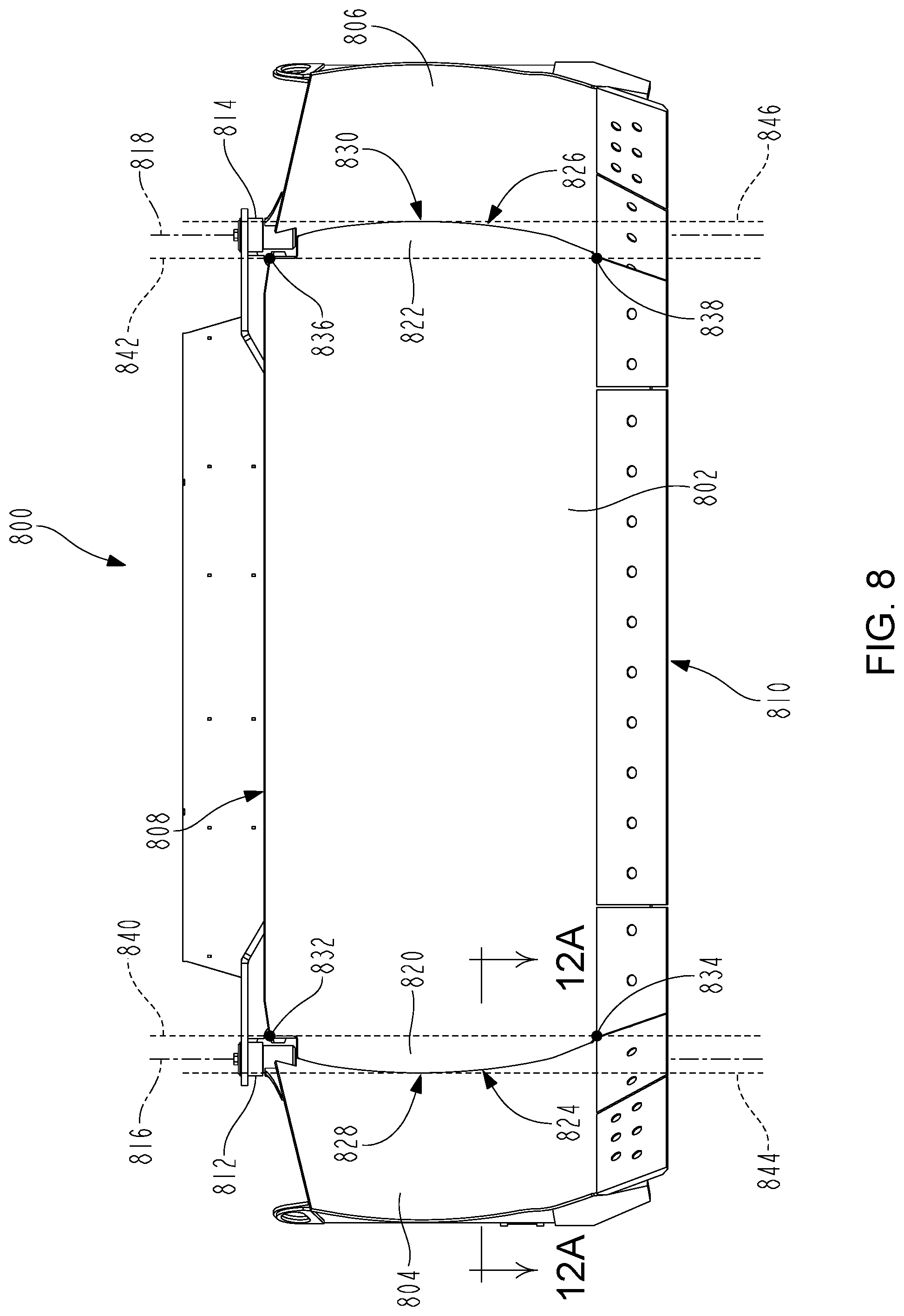 Patent US12098517 Figure 8 – Work machine with automatic pitch control of implement