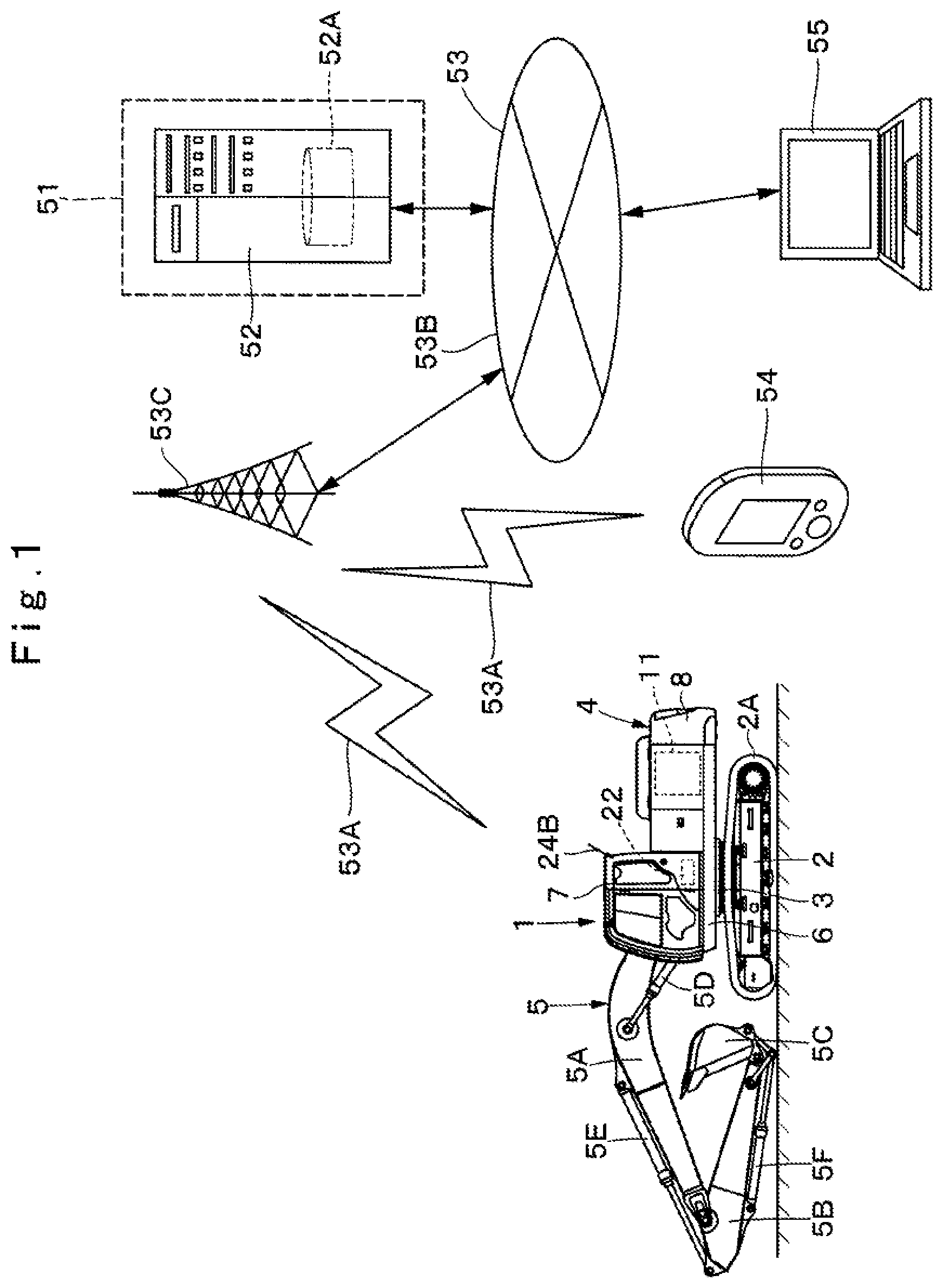 Patent US12098522 Figure 1 – Electricity storage device management computer for a construction machine