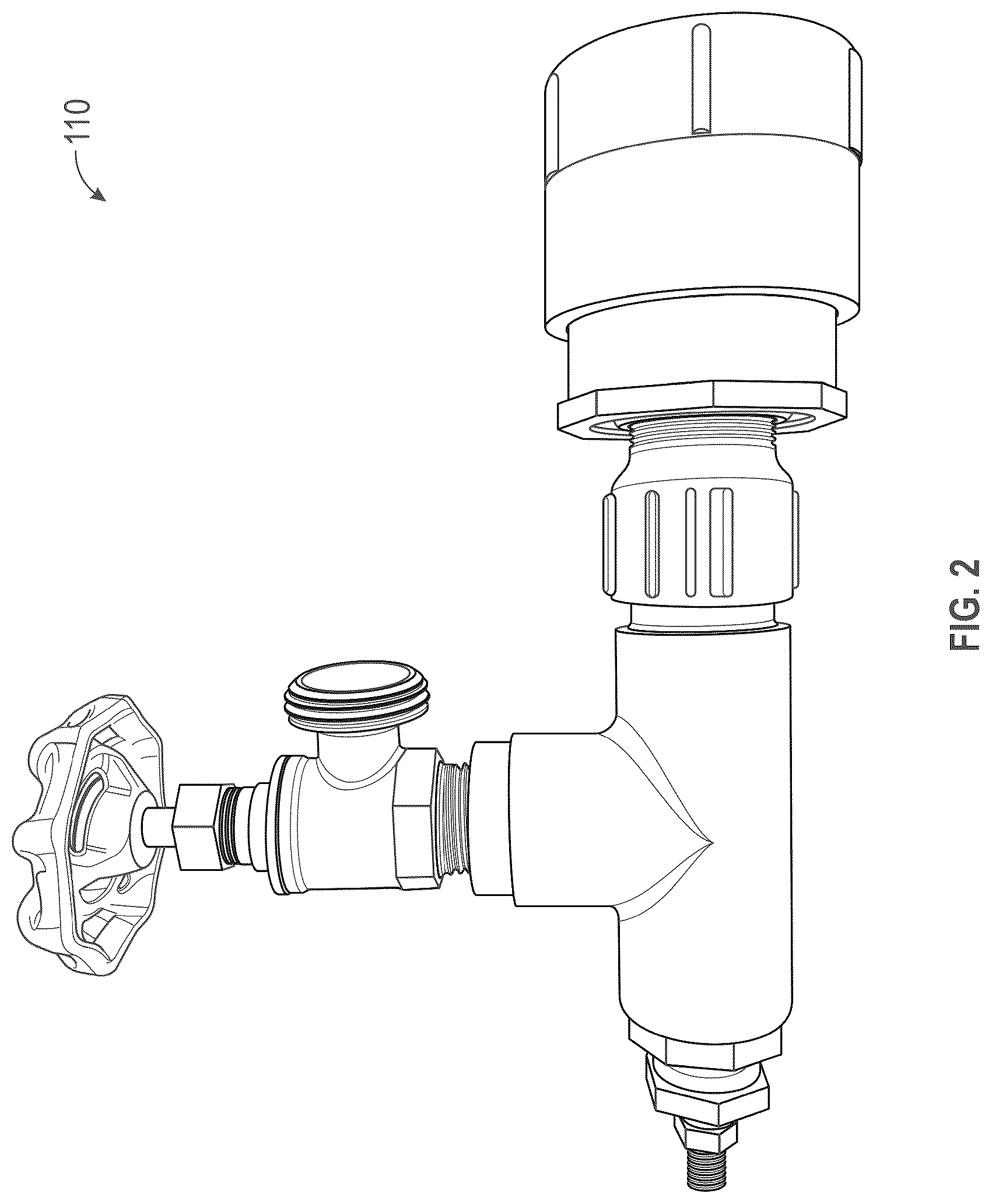 Patent US12098531 Figure 2 – Mobile plumbing tool for unclogging drain pipes with air-pressurized water