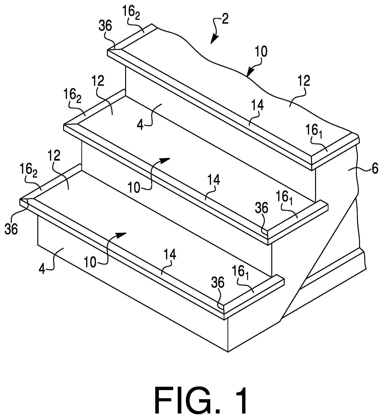 Patent US12098554 — Returned stair tread having moisture compensating joint and method for making the same — Figure 1