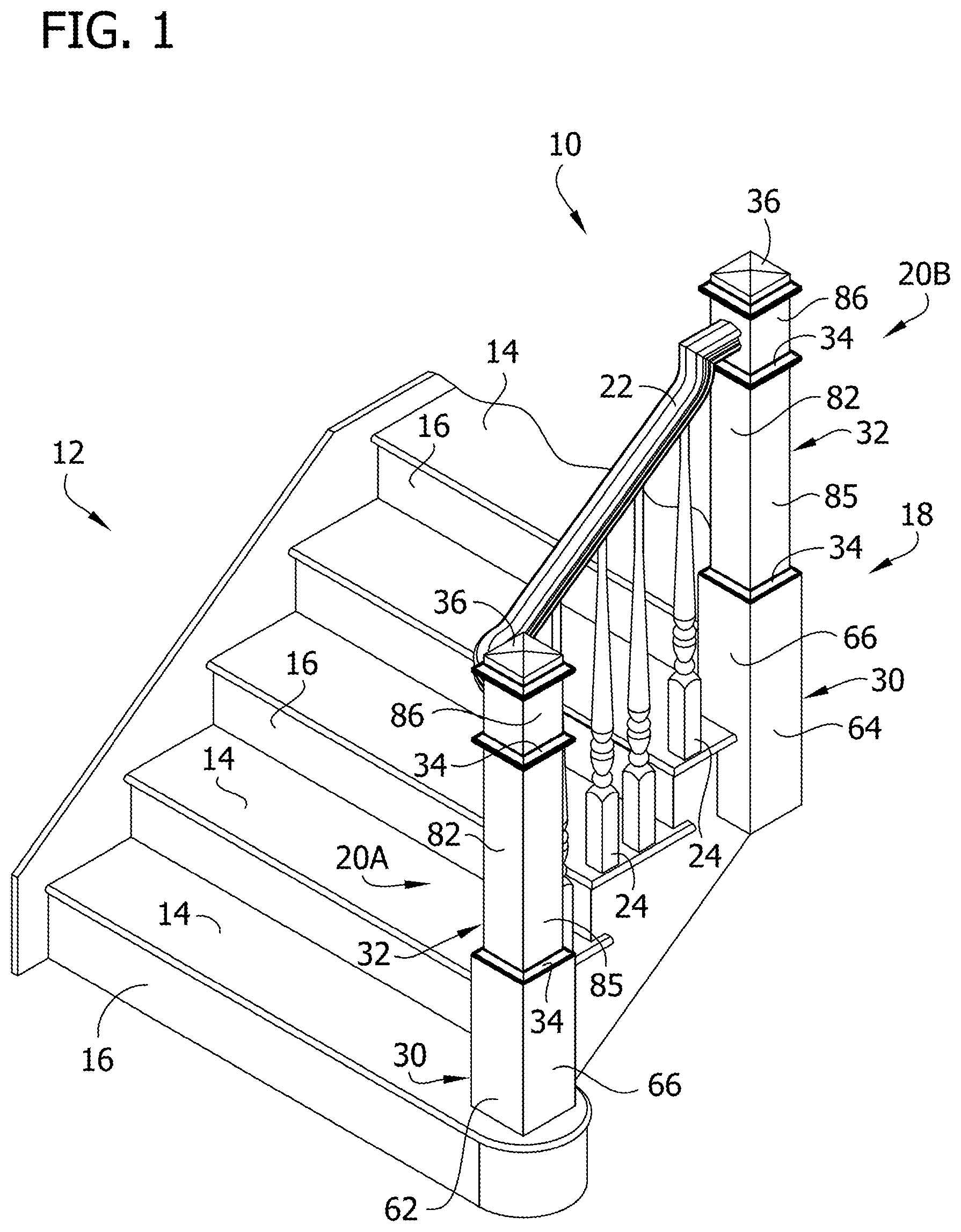 Patent US12098555 Figure 1 – Hand rail system and associated components and methods