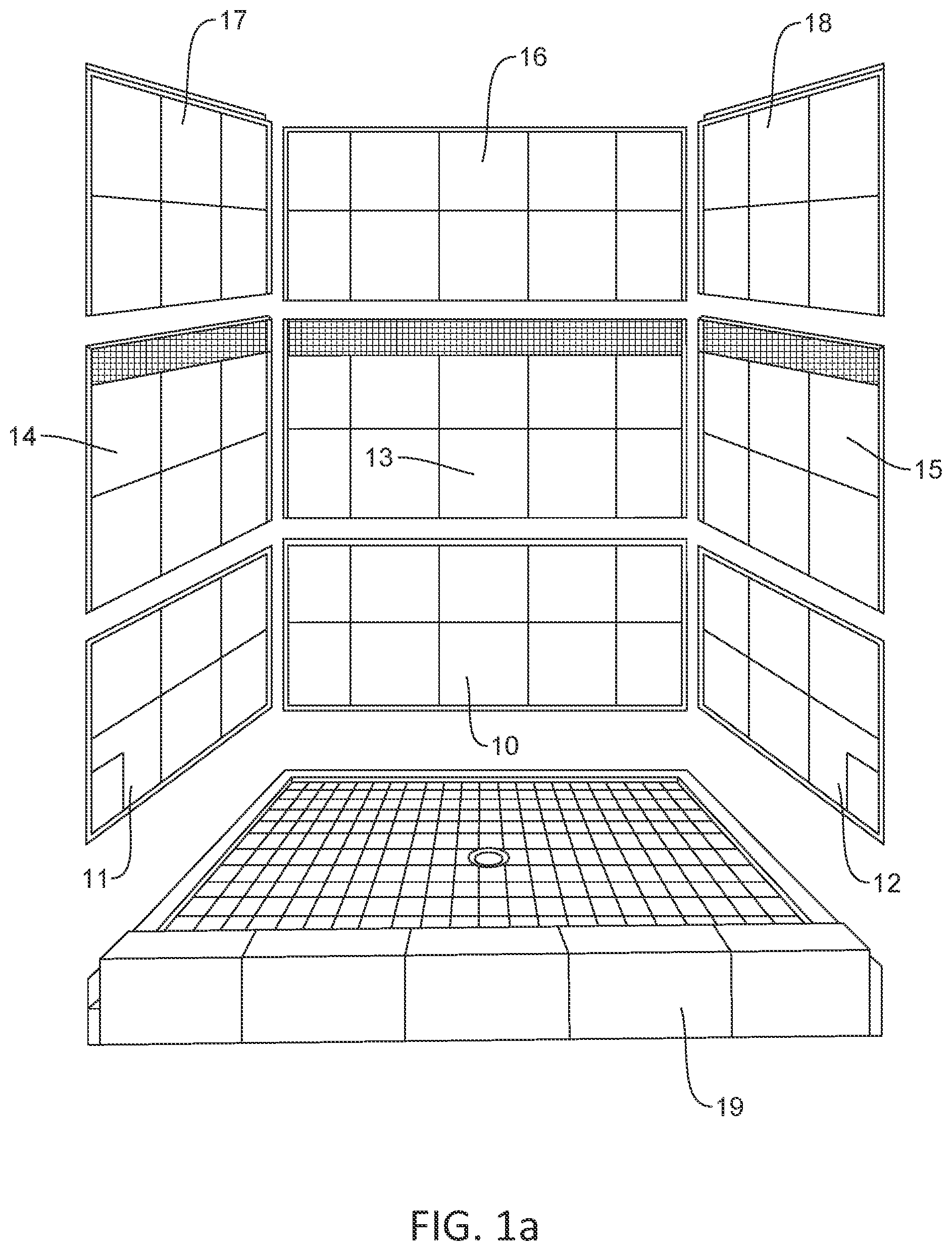 Patent US12098556 Figure 1 – Shower tray and wall panels
