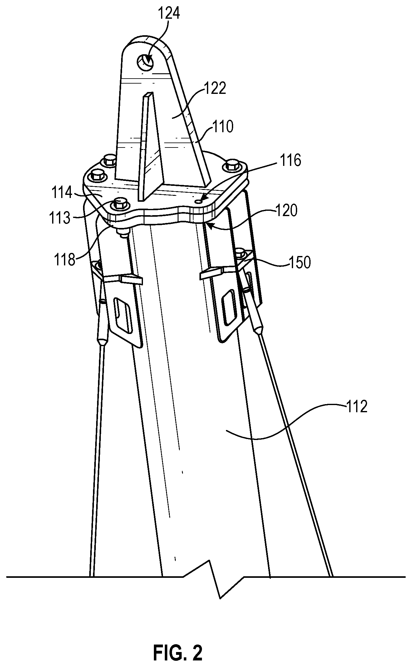 Patent US12098561 Figure 2 – Temporary brace system for a structure