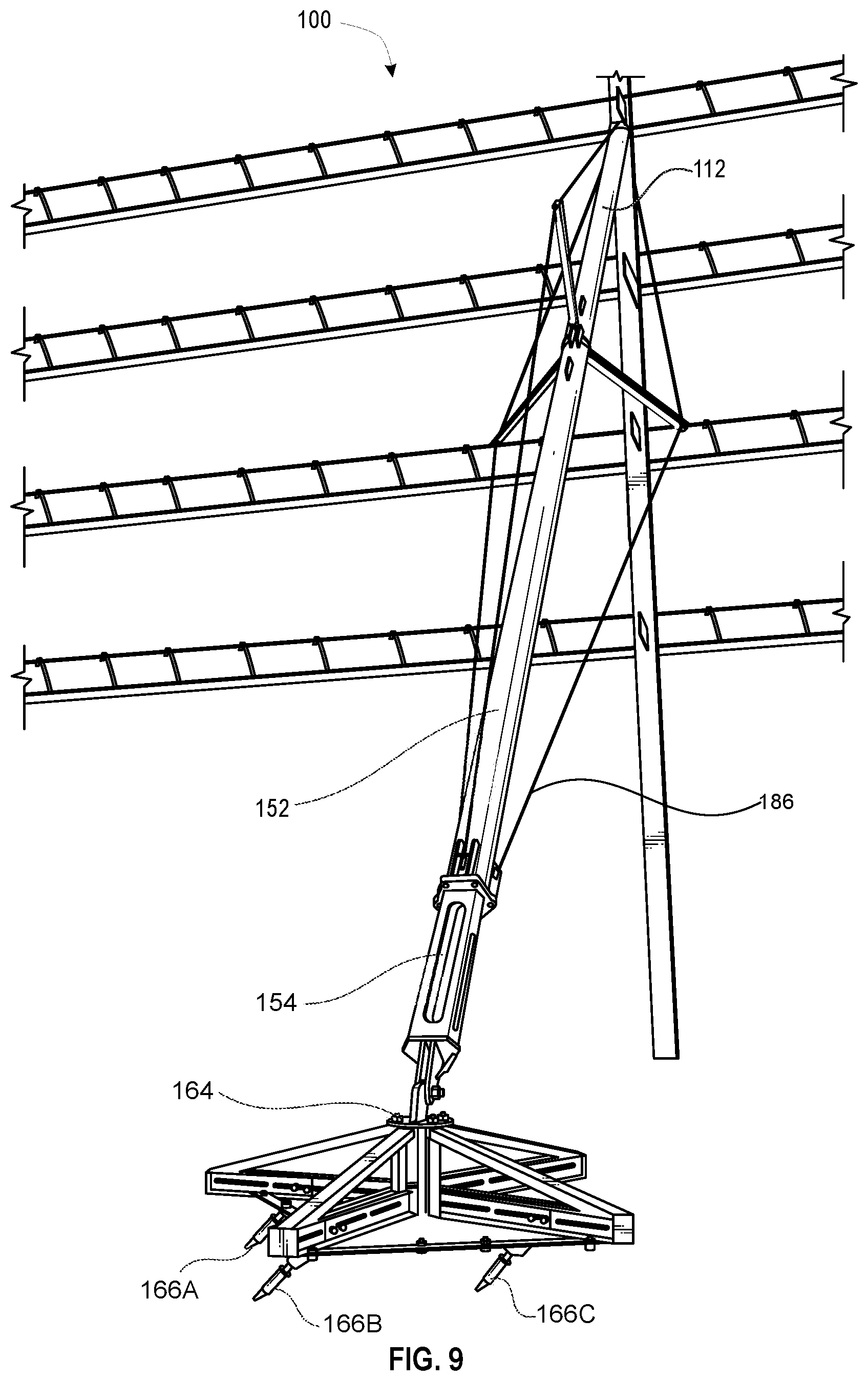 Patent US12098561 Figure 9 – Temporary brace system for a structure