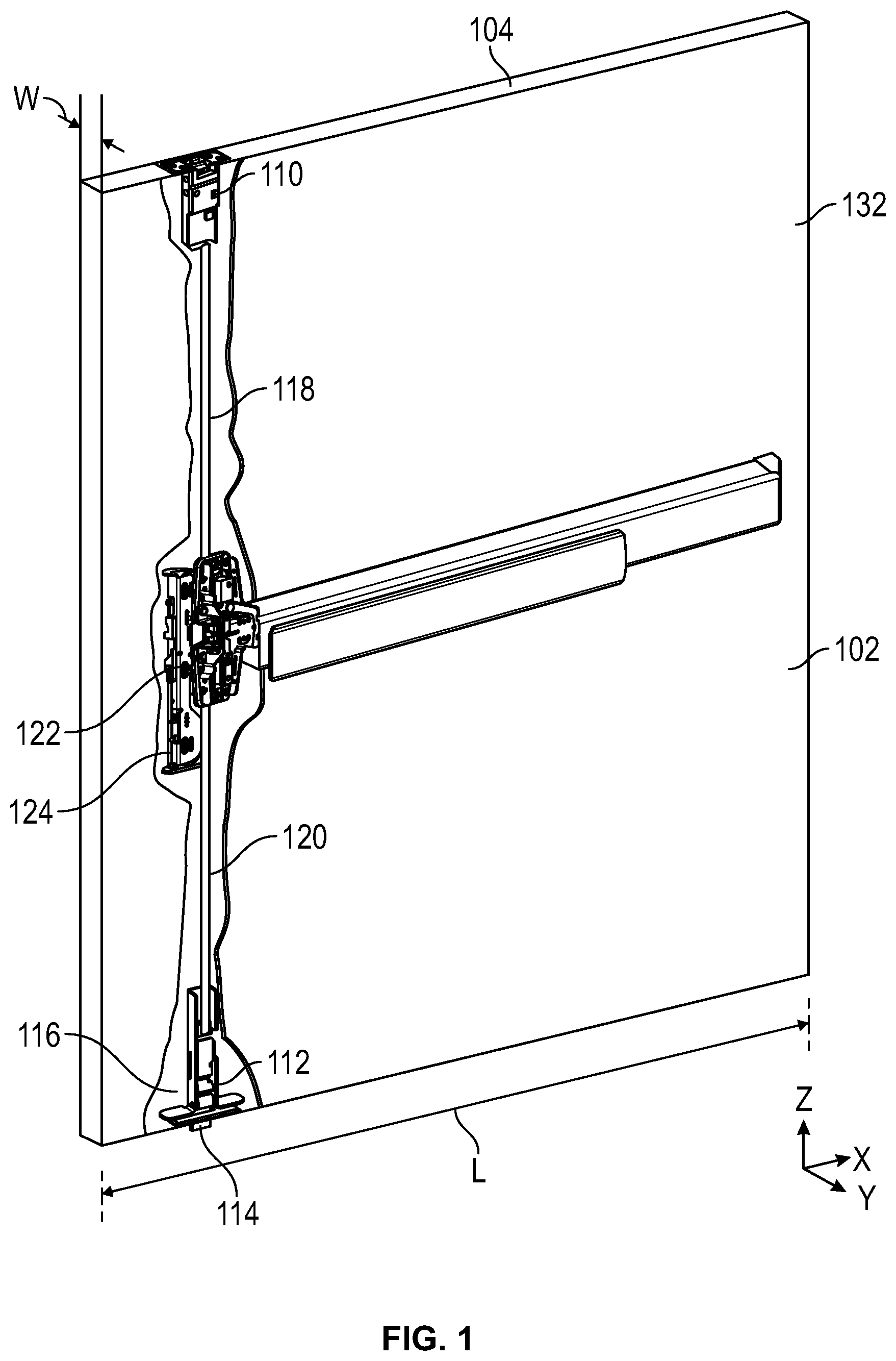 Patent US12098575 Figure 1 – Transverse concealed latch system