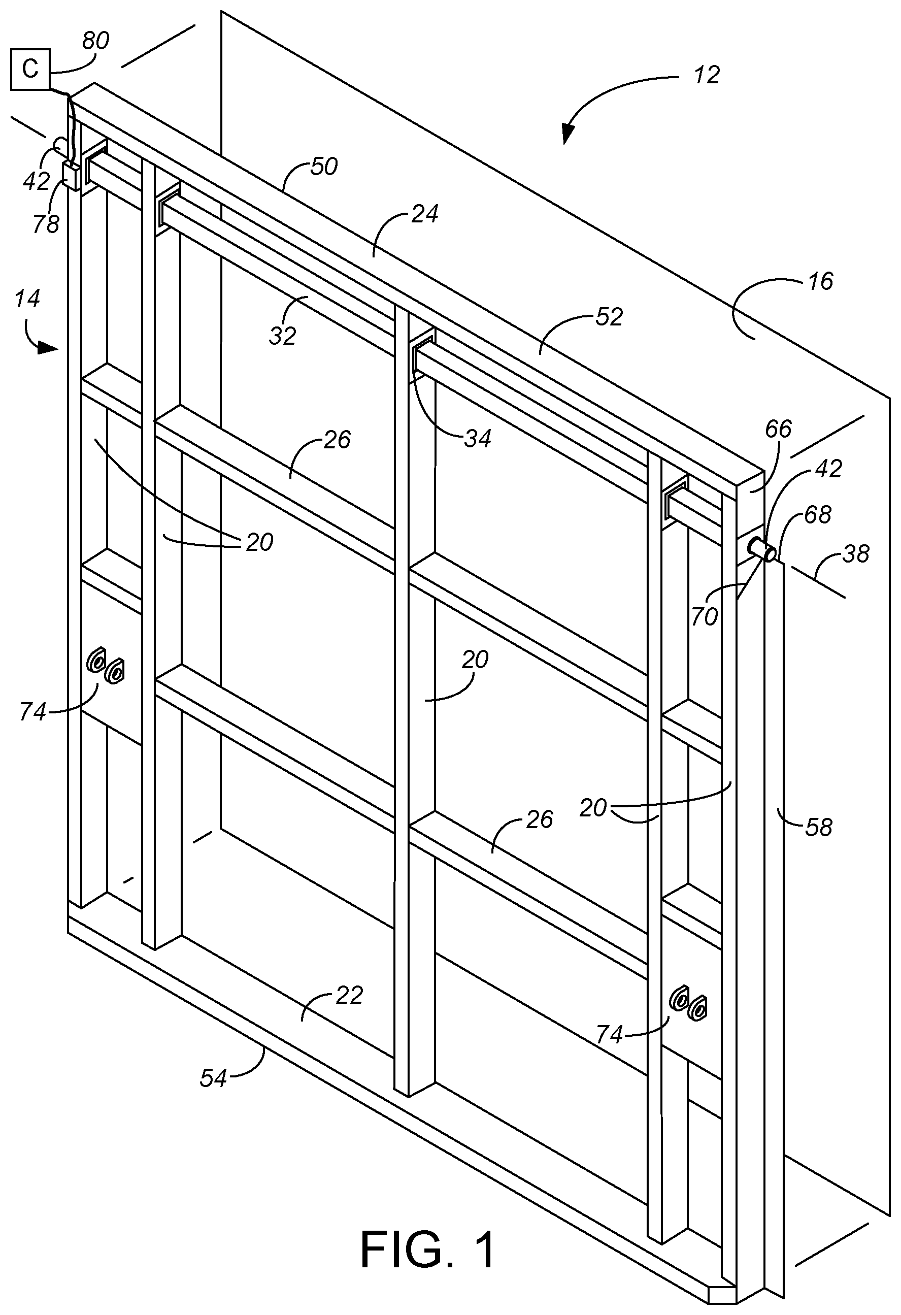 Patent US12098585 Figure 1 – Powered garage door