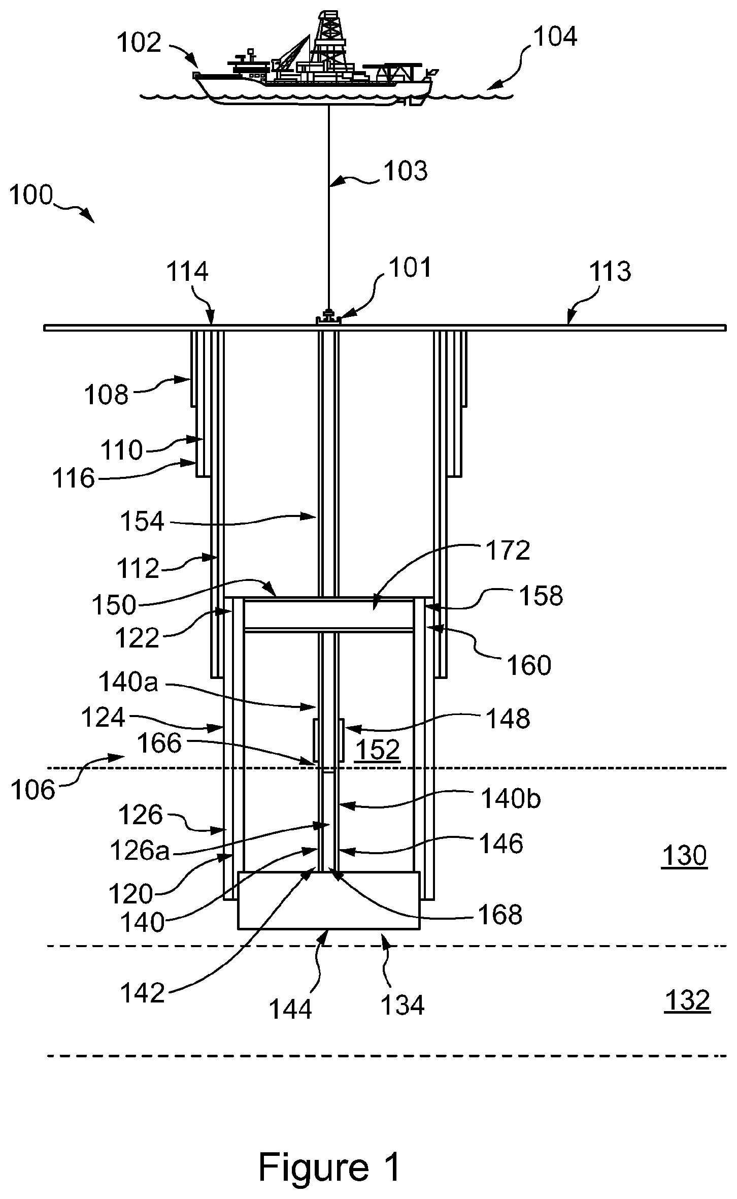 Patent US12098614 — Downhole apparatus and methods for casing — Figure 1