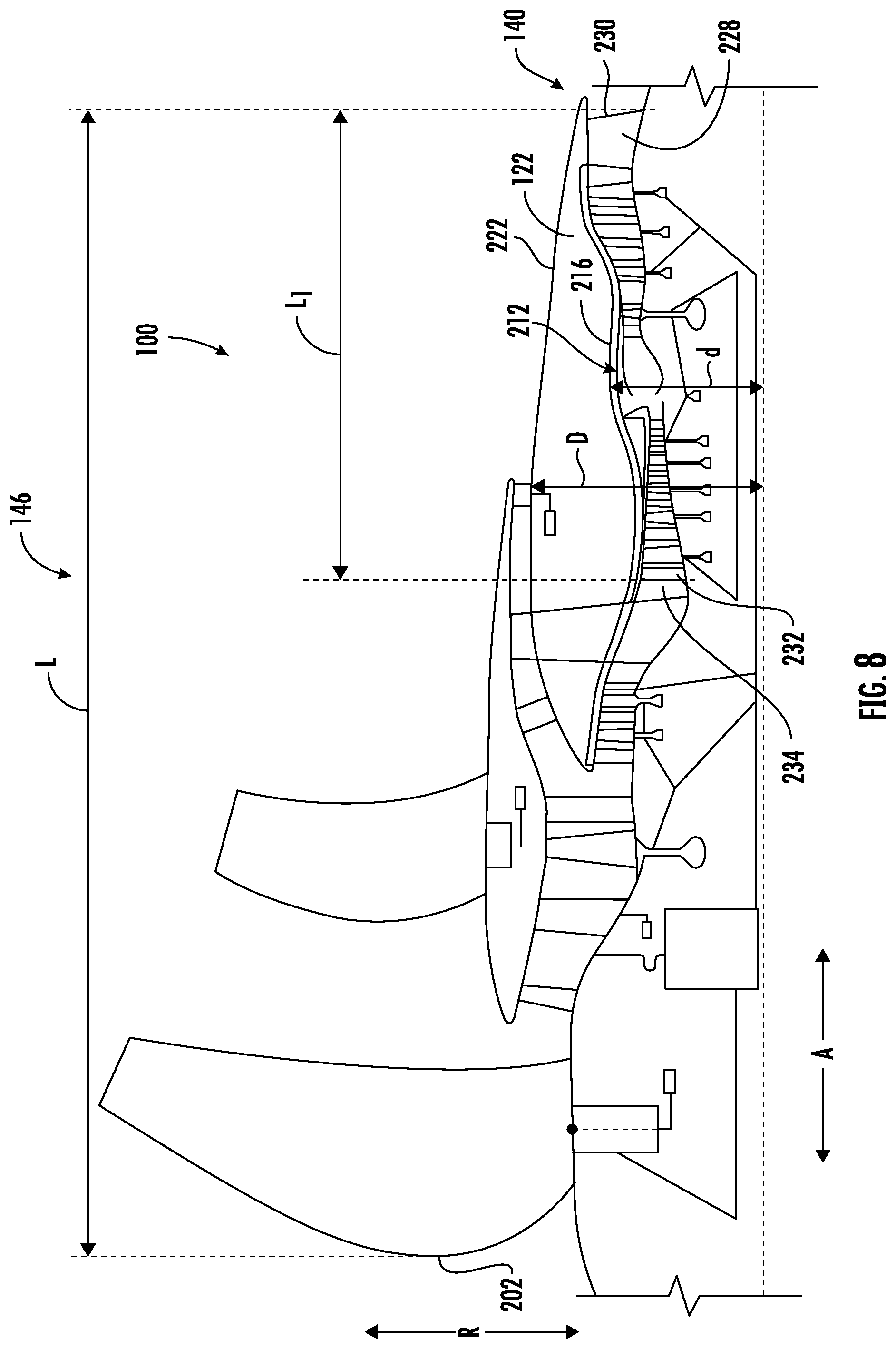 Patent US12098649 Figure 8 – Gas turbine engine accessory packaging