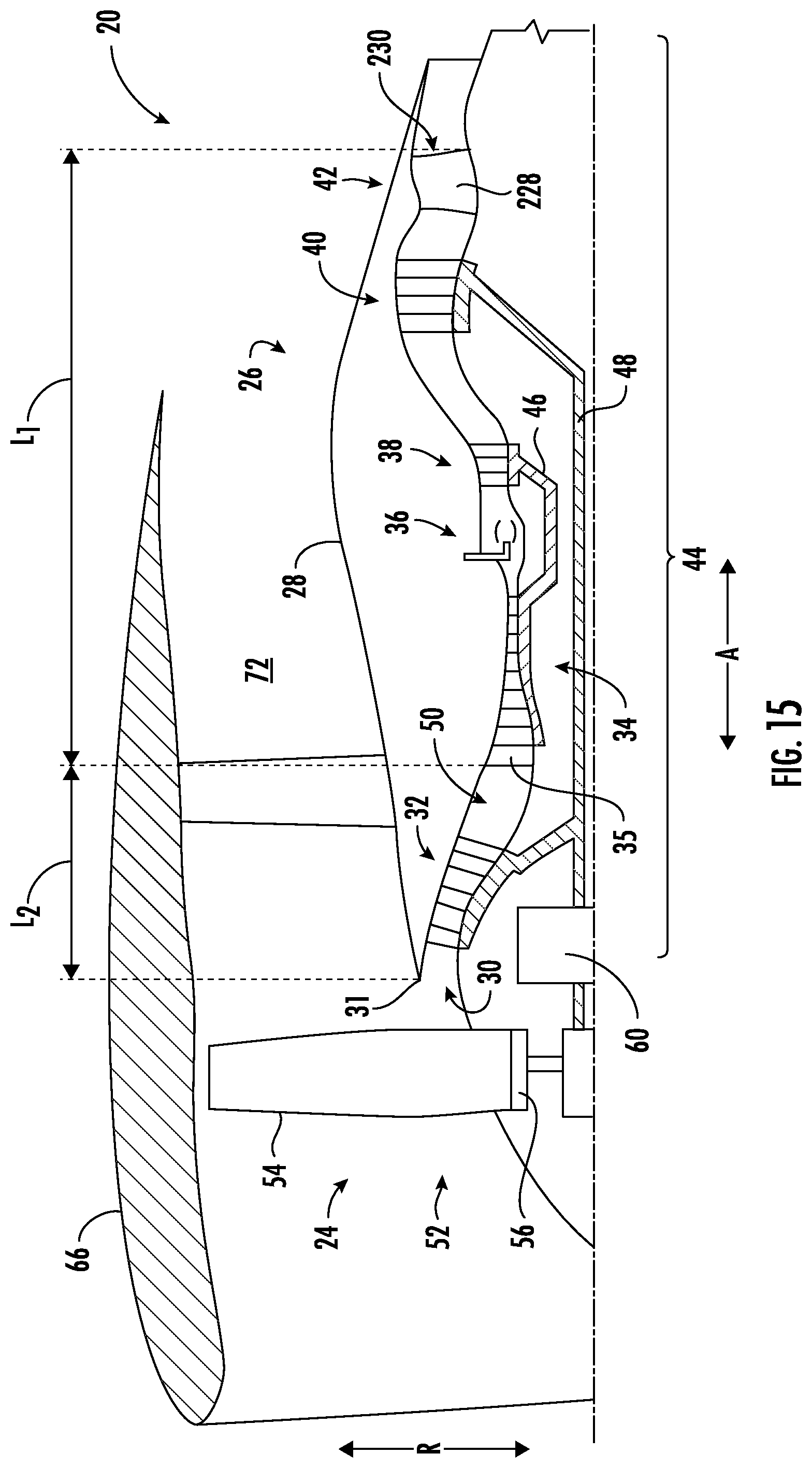 Patent US12098649 Figure 13 – Gas turbine engine accessory packaging