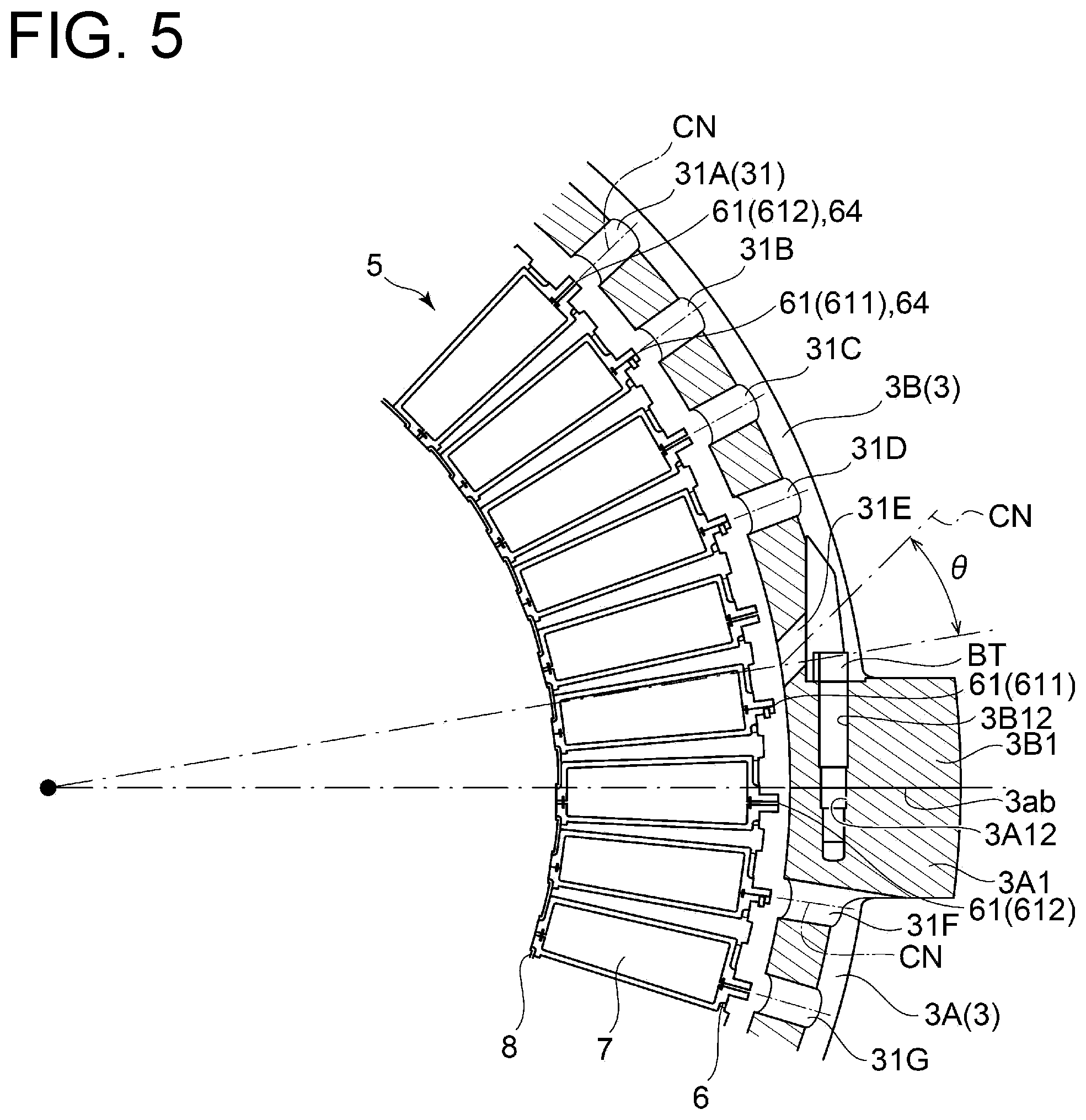 Patent US12098656 Figure 5 – Stator vane assembly of gas turbine, stationary member segment, and method of producing stator vane assembly of gas turbine