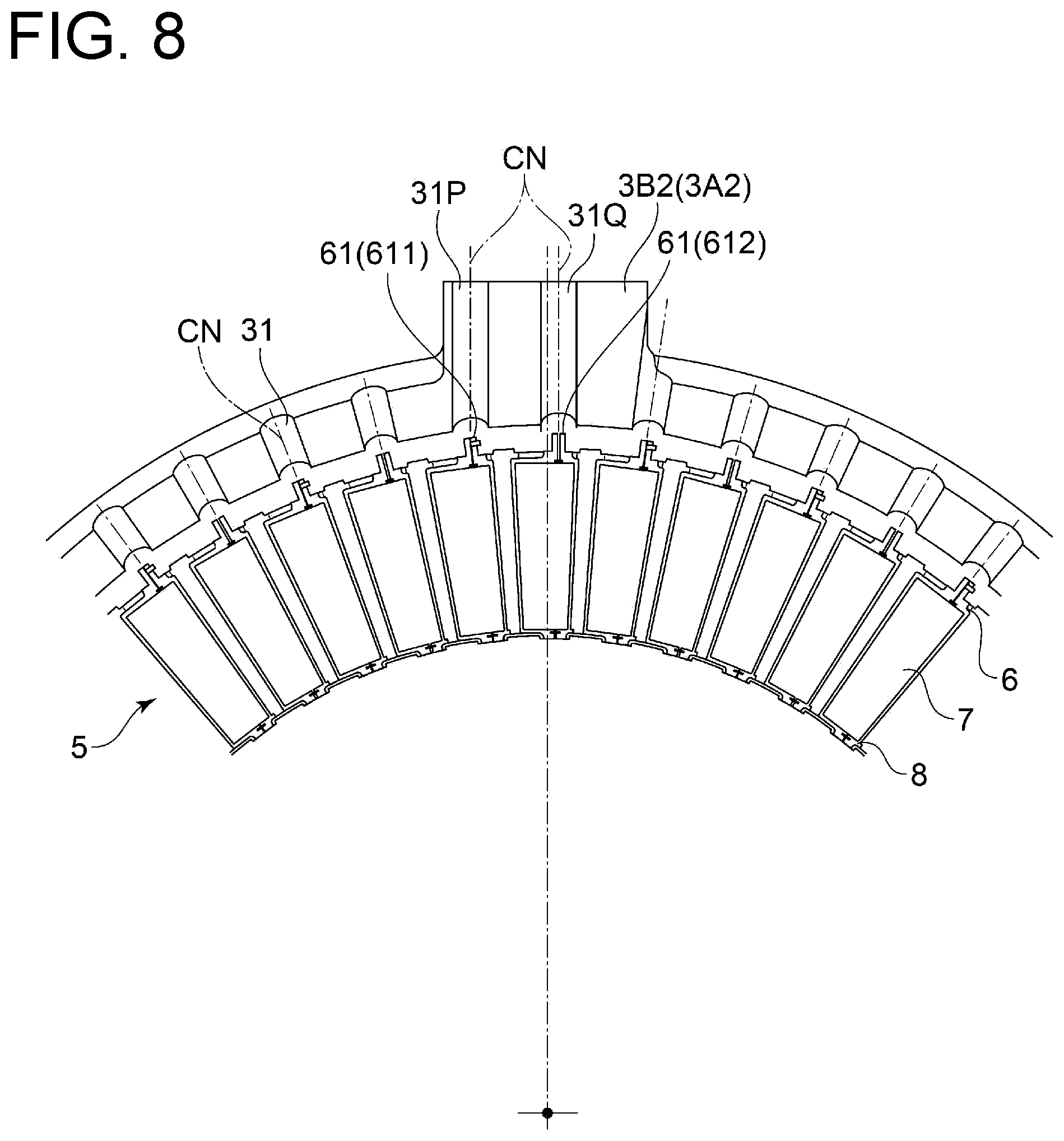 Patent US12098656 Figure 8 – Stator vane assembly of gas turbine, stationary member segment, and method of producing stator vane assembly of gas turbine