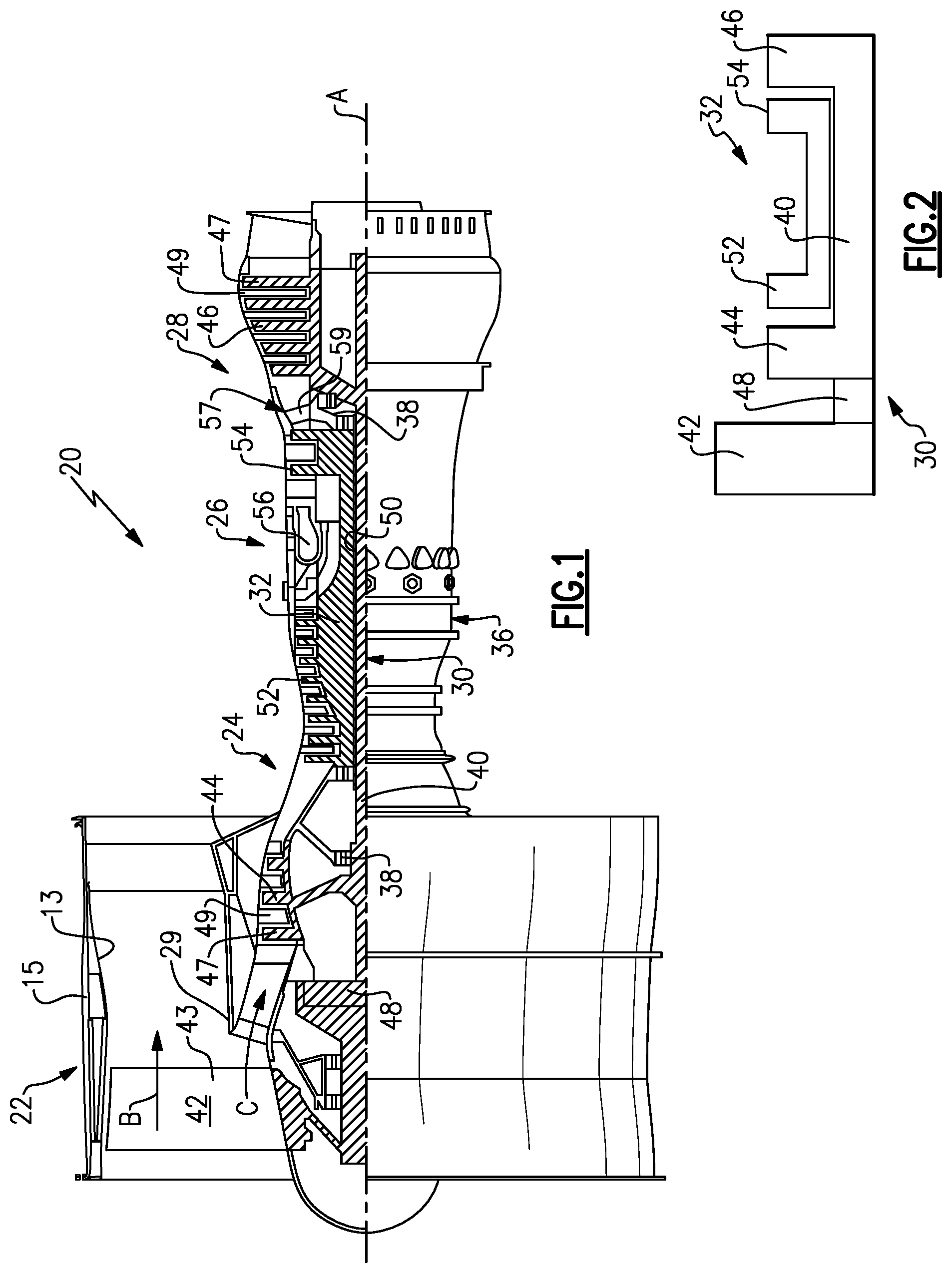 Patent US12098681 Figure 1 – High and low spool configuration for a gas turbine engine