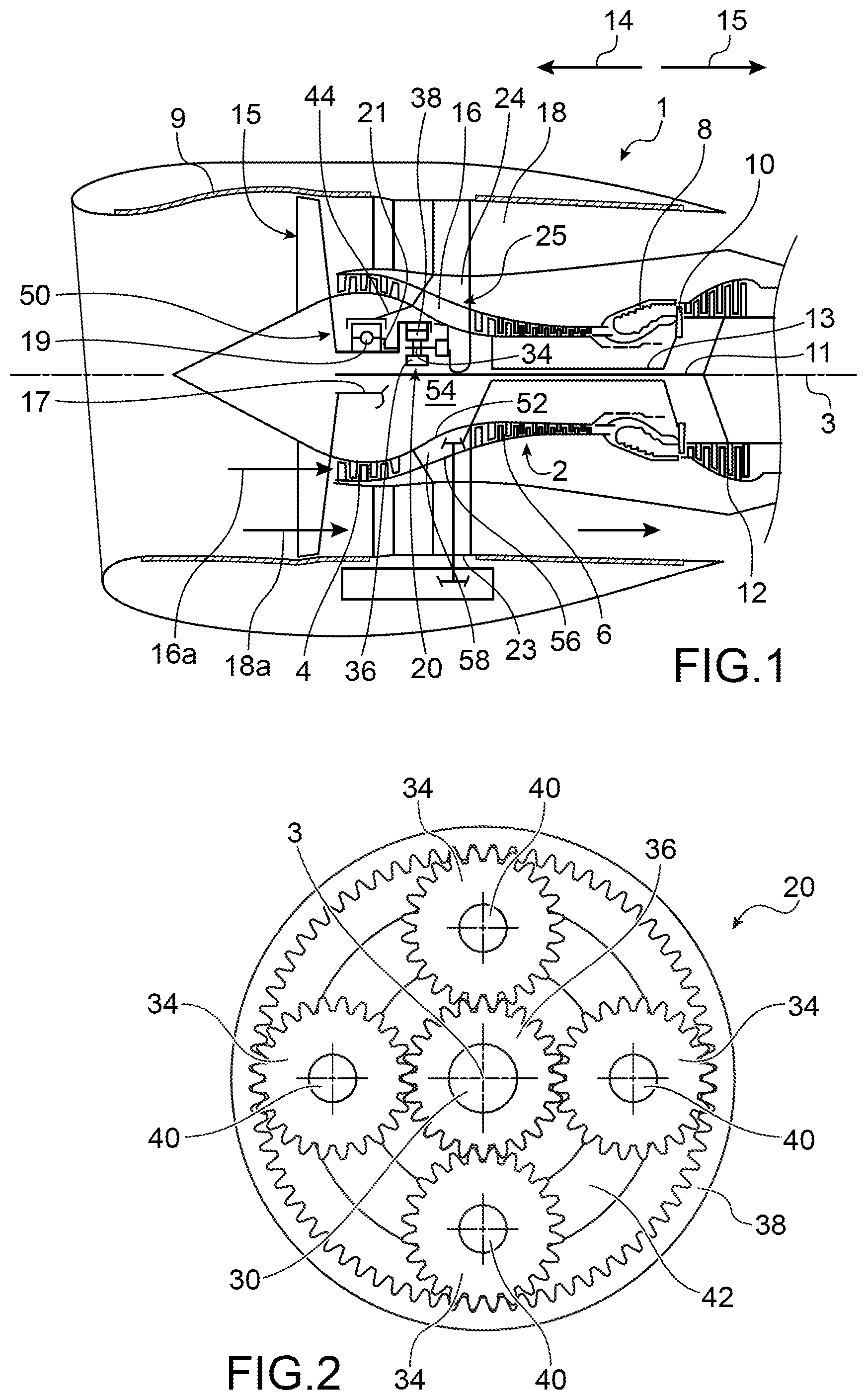 Patent US12098690 Figure 1 – Assembly for an aircraft turbine engine, comprising means for the axial and radial retention of a fan