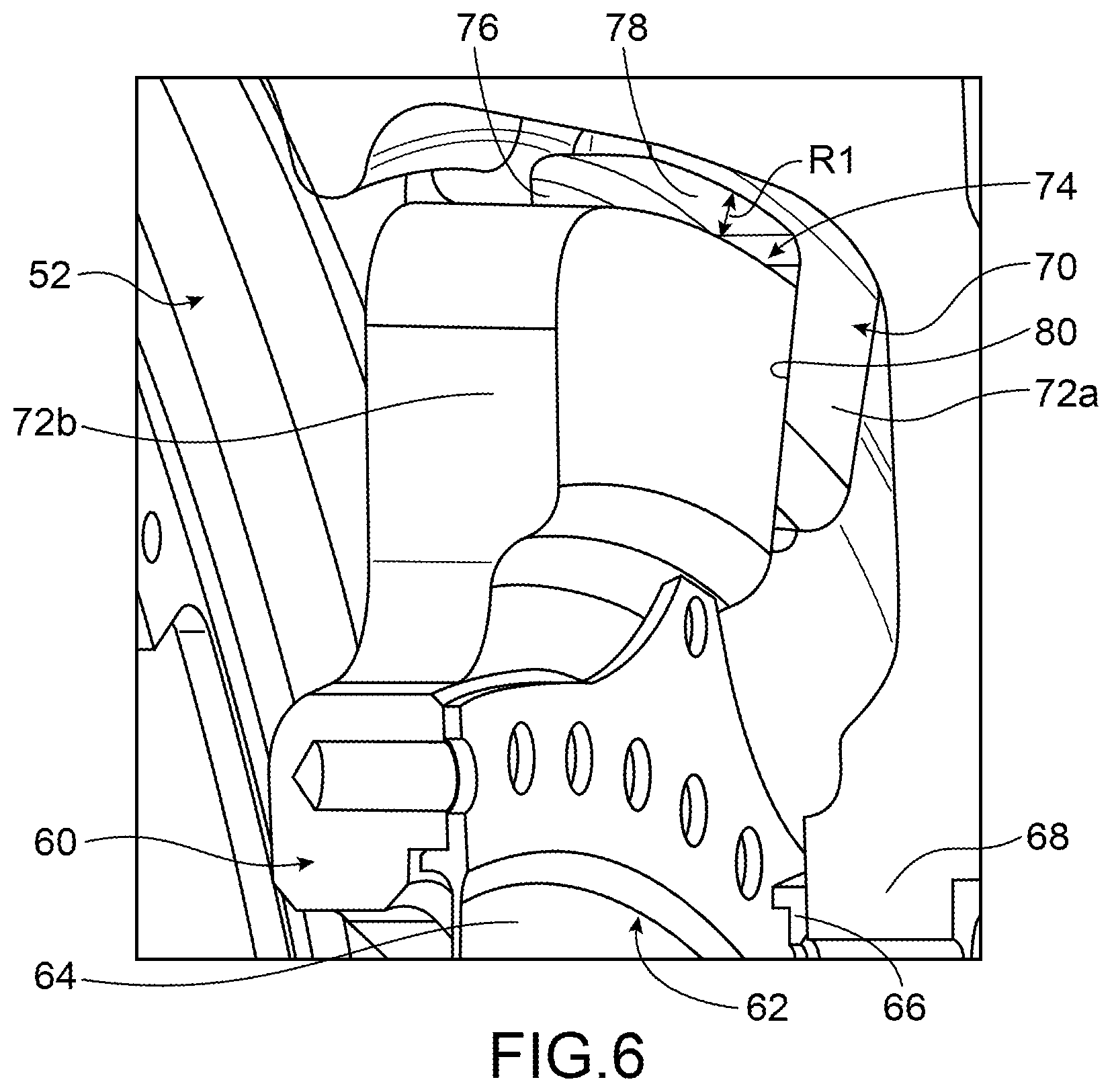 Patent US12098690 Figure 4 – Assembly for an aircraft turbine engine, comprising means for the axial and radial retention of a fan