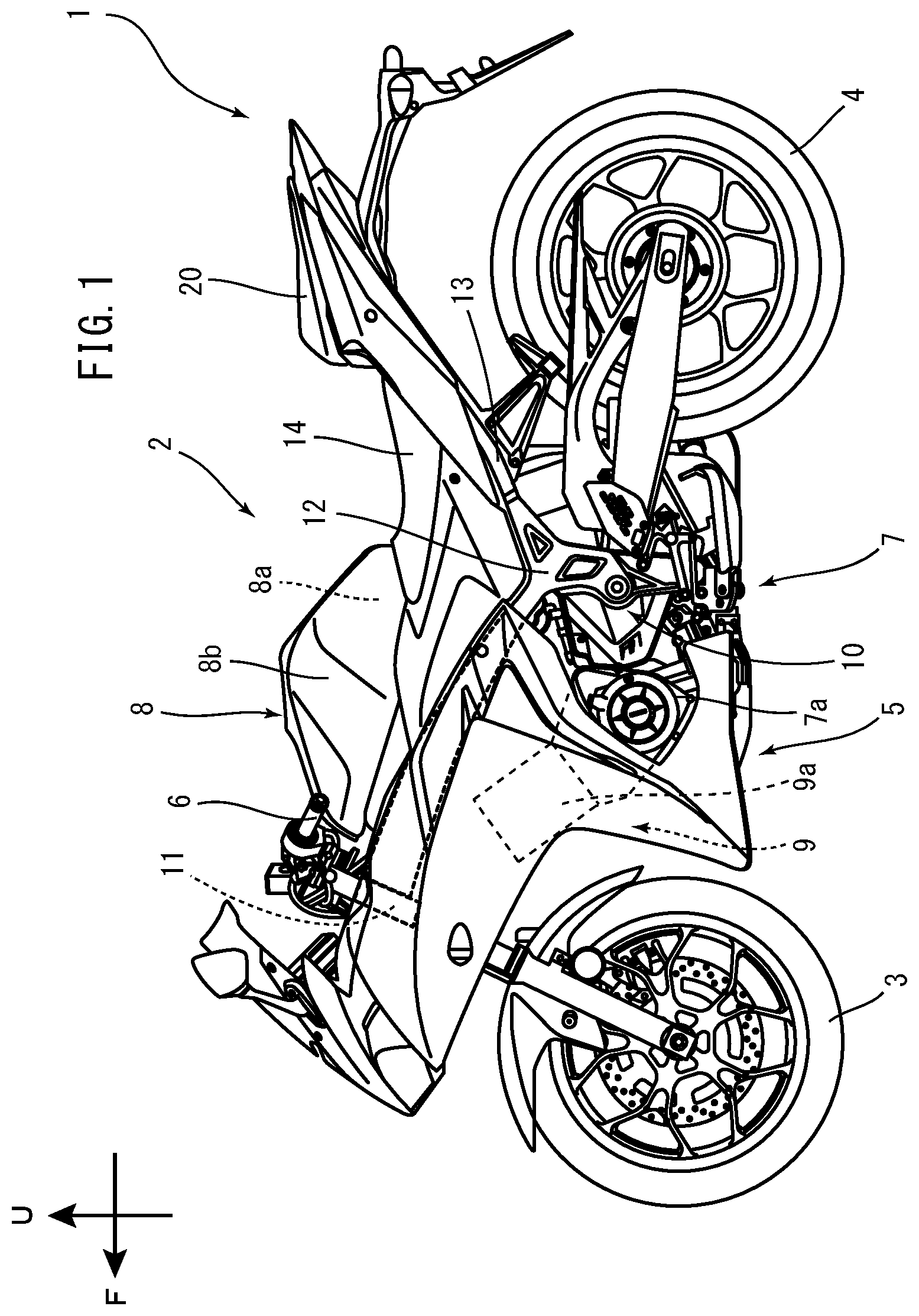 Patent US12098692 Figure 1 – Straddled vehicle