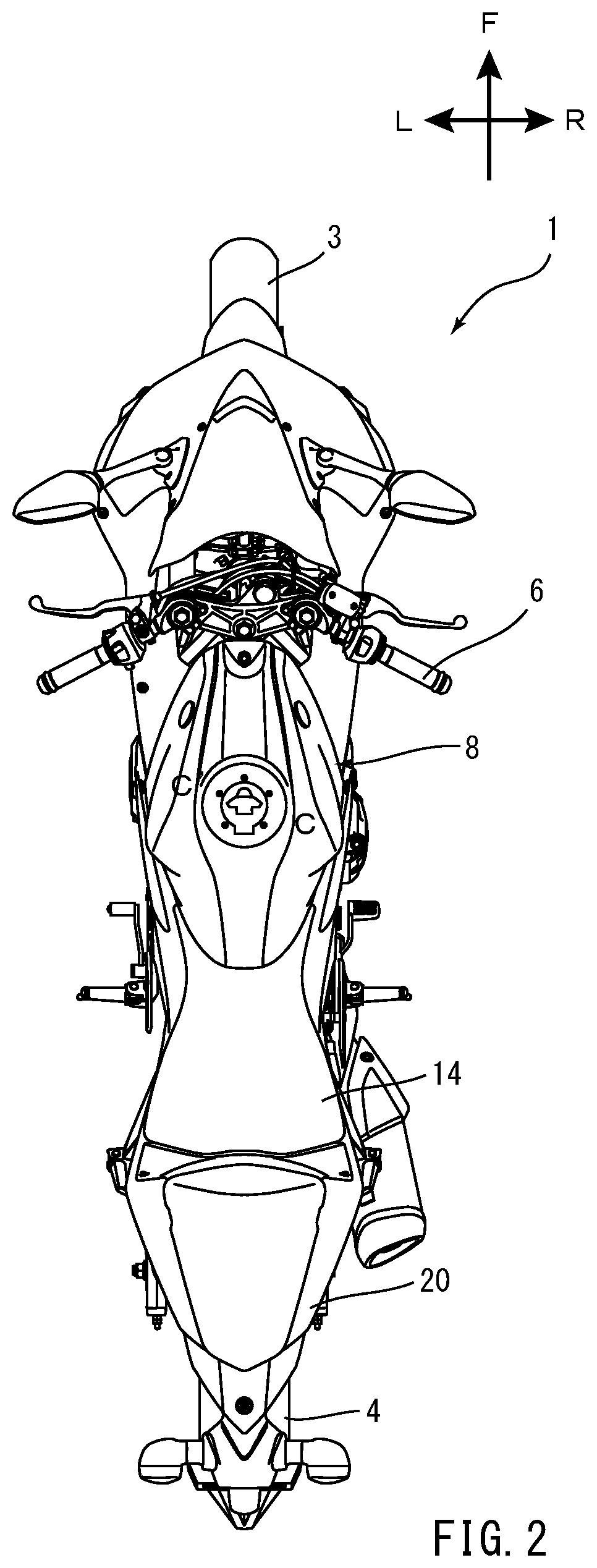 Patent US12098692 Figure 2 – Straddled vehicle